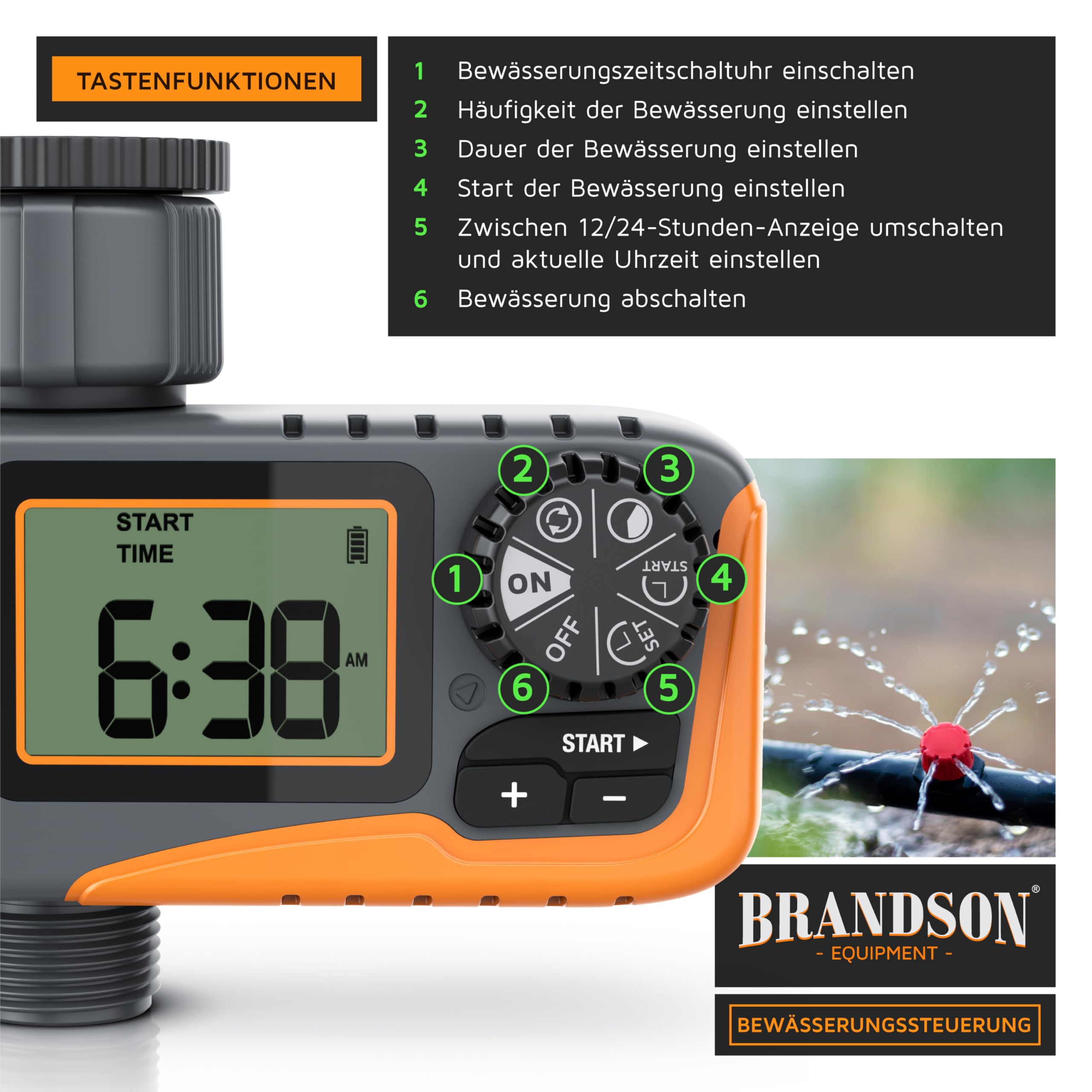 Brandson - Bewässerungssteuerung digital mit Display - Bewässerungcomputer Wasserzeitschaltuhr - Bewässerungssteuerung - Bewässerungssystem – Automatische Bewässerung - Balkon Terrasse Garten