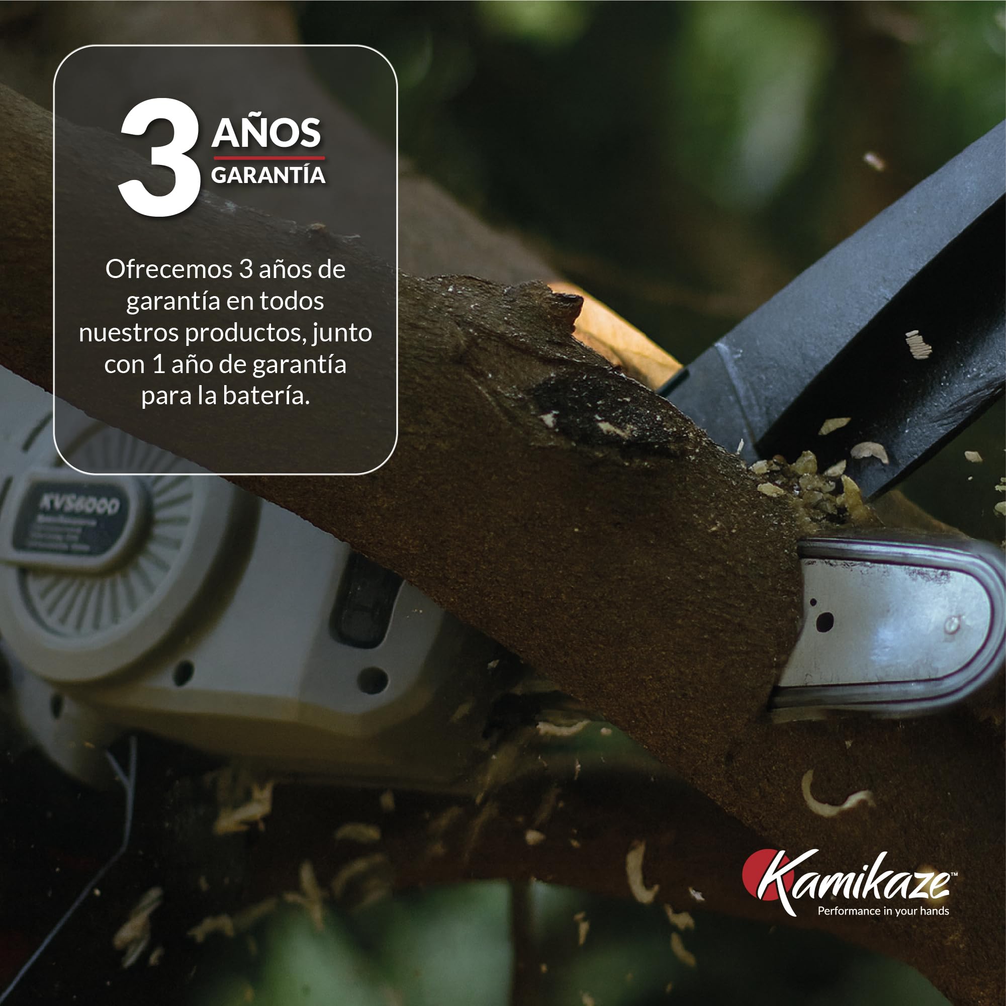 KAMIKAZE KVS6000 Mini Motosierra a Batería 21V, 6” 800W, Sierra Eléctrica Recargable con 2 Baterías 4Ah y Cargador Triple, Motosierra Portátil Inalámbrica con Luz LED, Maletín y Kit de Accesorios