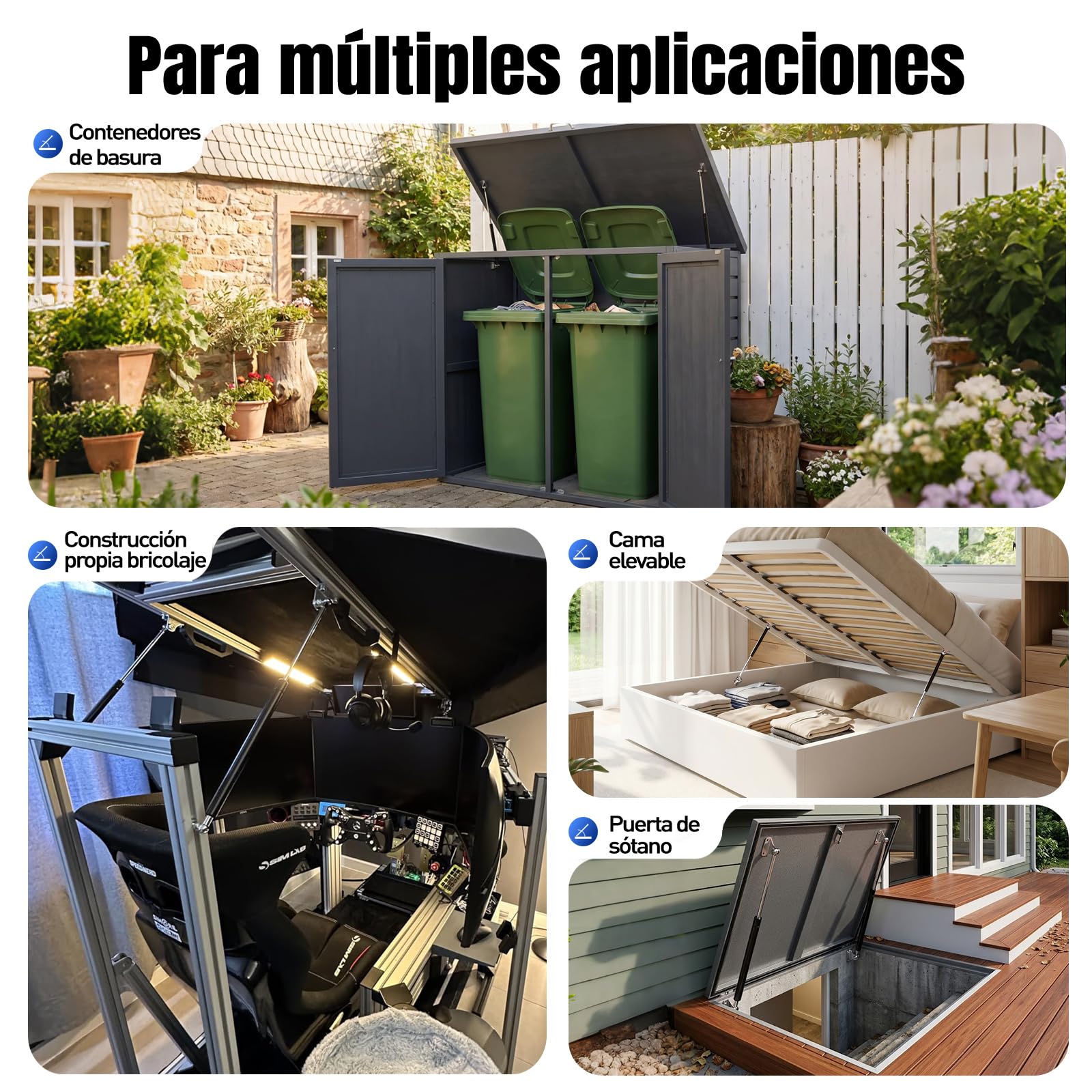 ARANA muelles de gas amortiguadores 430mm 534N/54KG con soporte, 2ud | 43cm Muelle de gas con soporte hidráulico para tapas, autocaravanas, cubos, ventanas y escotillas.
