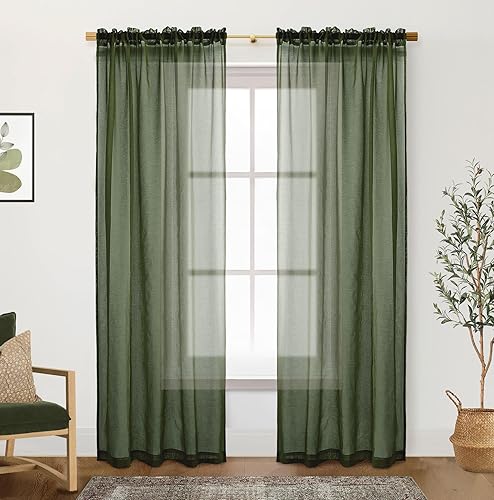 Cortinas color verde oliva de 84 pulgadas de largo para sala de estar o dormitorio, tratamientos de ventana, estilo bohemio, transparente que deja