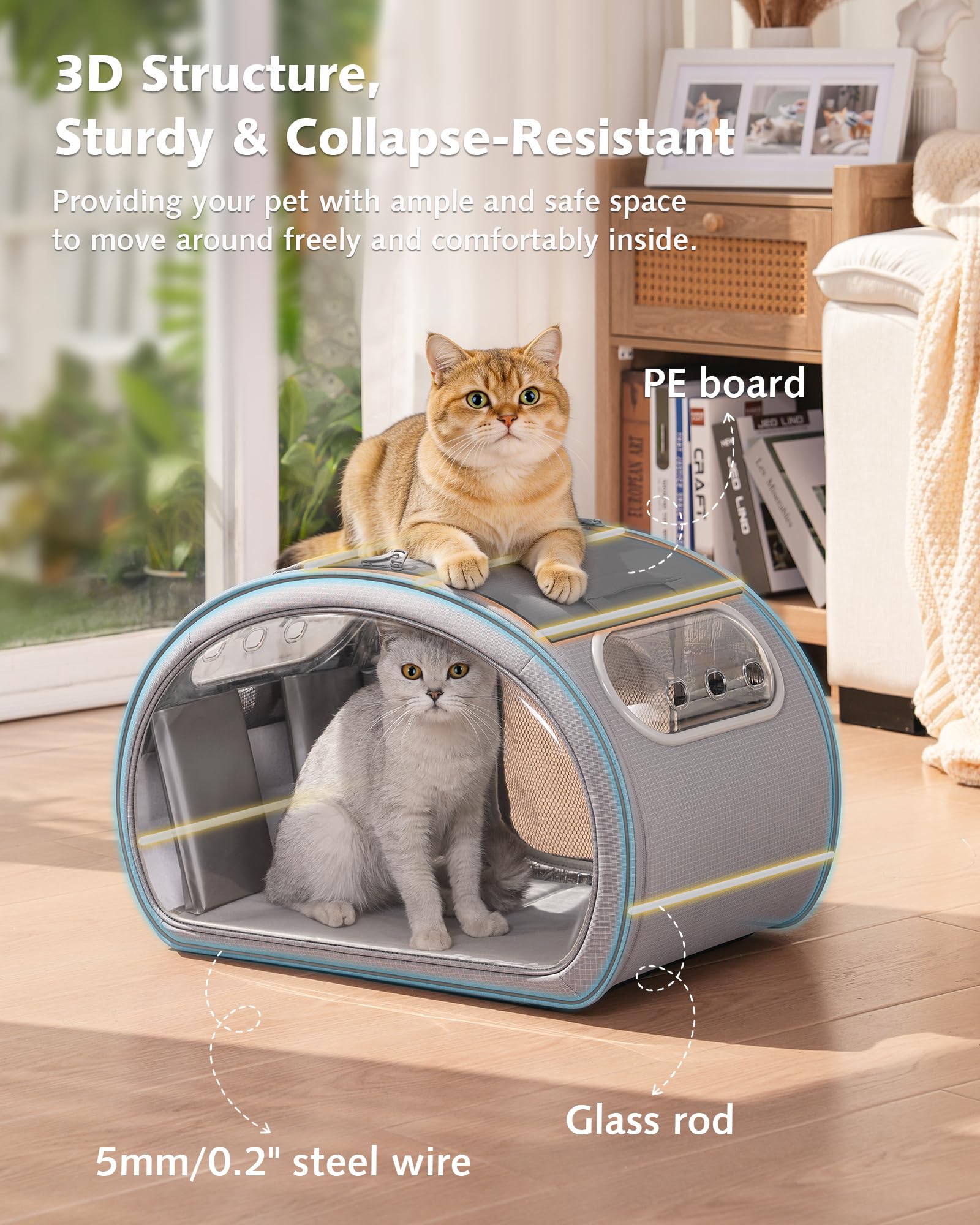 Niche Rafraîchissante pour Chat Pecute | Cabane Anti-Canicule avec Blocs de Glace et Tapis Gel | Design Transparent et Structure Solide | Idéale pour Maison et Extérieur | Taille M, Gris