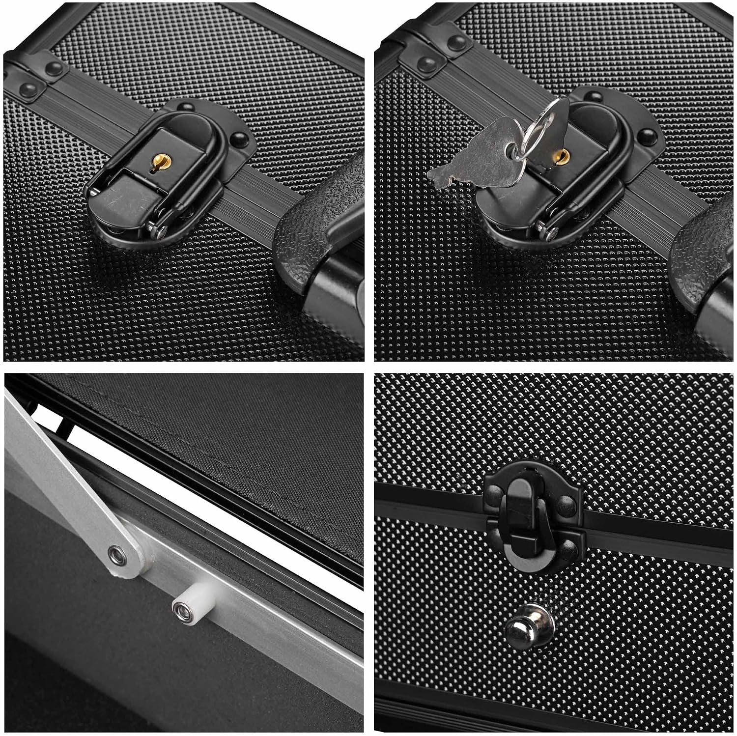 BYOOTIQUE Professional Aluminum Cosmetic Makeup Train Case Lockable ABS Storage Travel Barber Organizer Nail Tech Box with Drawer Trays Black