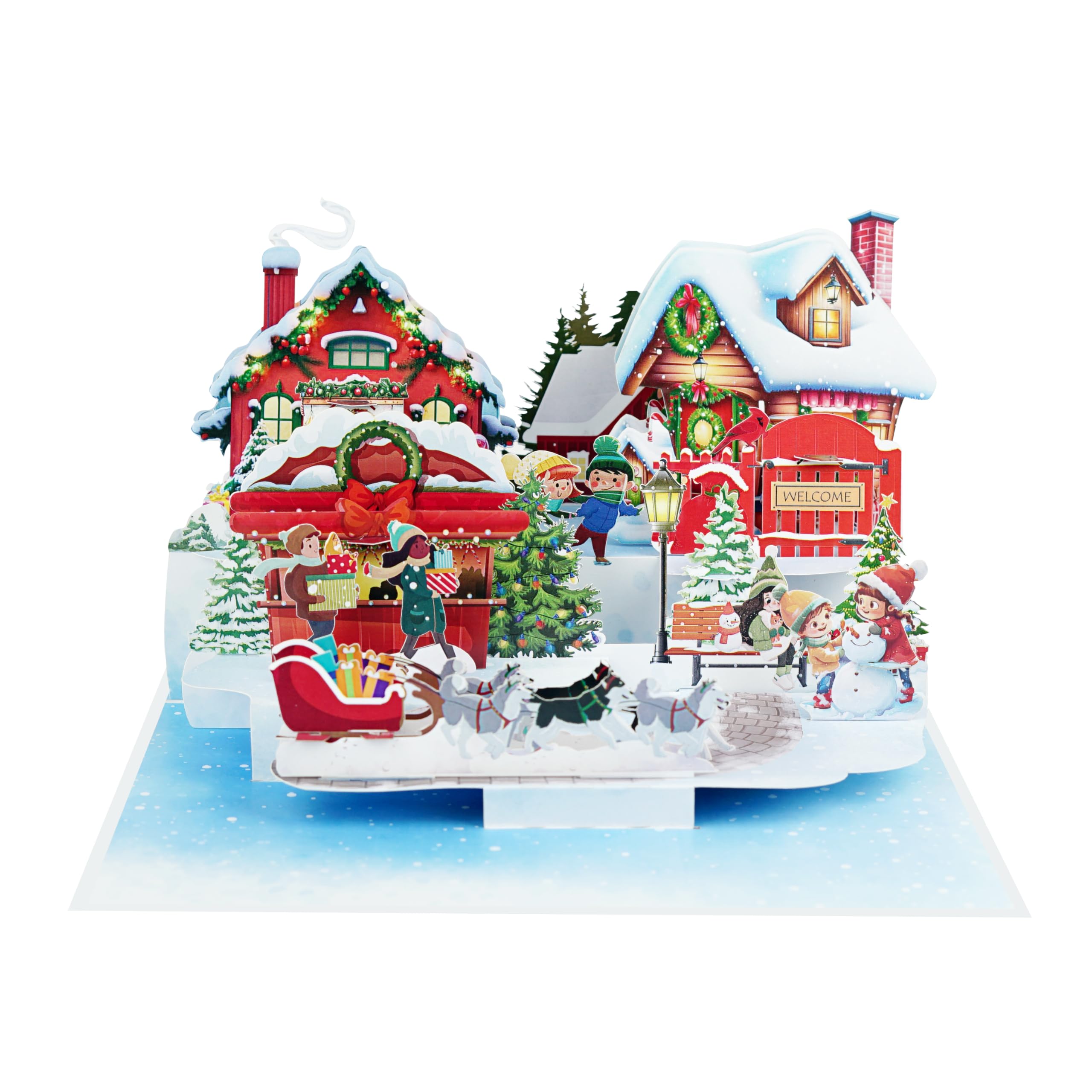 Crafted Memories 3D Winter Village Christmas Pop Up Card – Festive Dog Sled & Snow Cottage Greeting Card – Luxury Handmade Holiday Card for Friends & Family — image 1