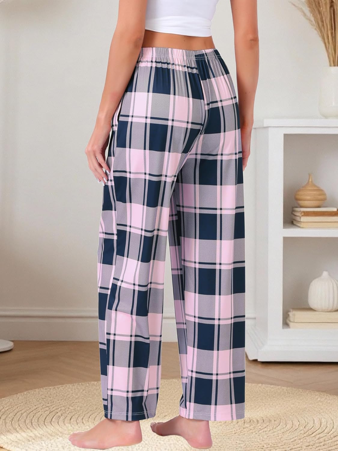 cheibear Womens Pajama Pants Wide Leg Knit Sweatpants Elastic Waist Straight Soft Casual Lounge Bottoms with Pockets - Image 4