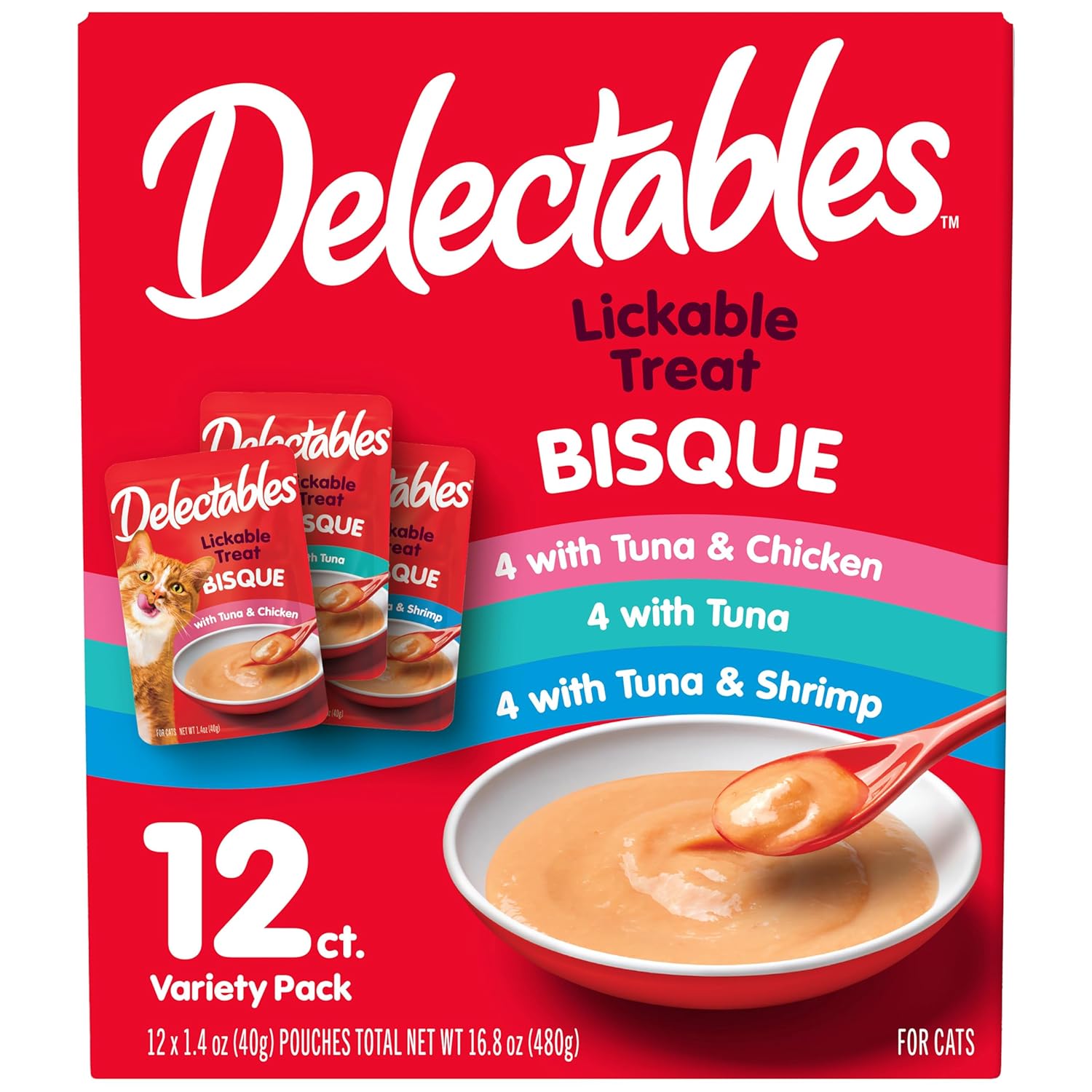 Delectables Bisque Lickable Wet Cat Treats - Chicken Tuna Shrimp 12 count