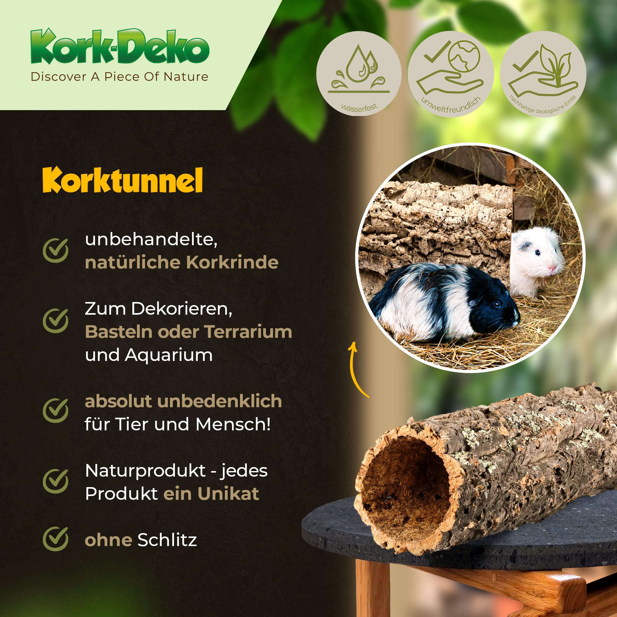 Kork-Deko XL Korkröhre | Korktunnel | Korkrinde | gereinigt & desinfiziert, ca. 60 cm, ? = 15-20 cm (extra lang, extra dick, XXL)