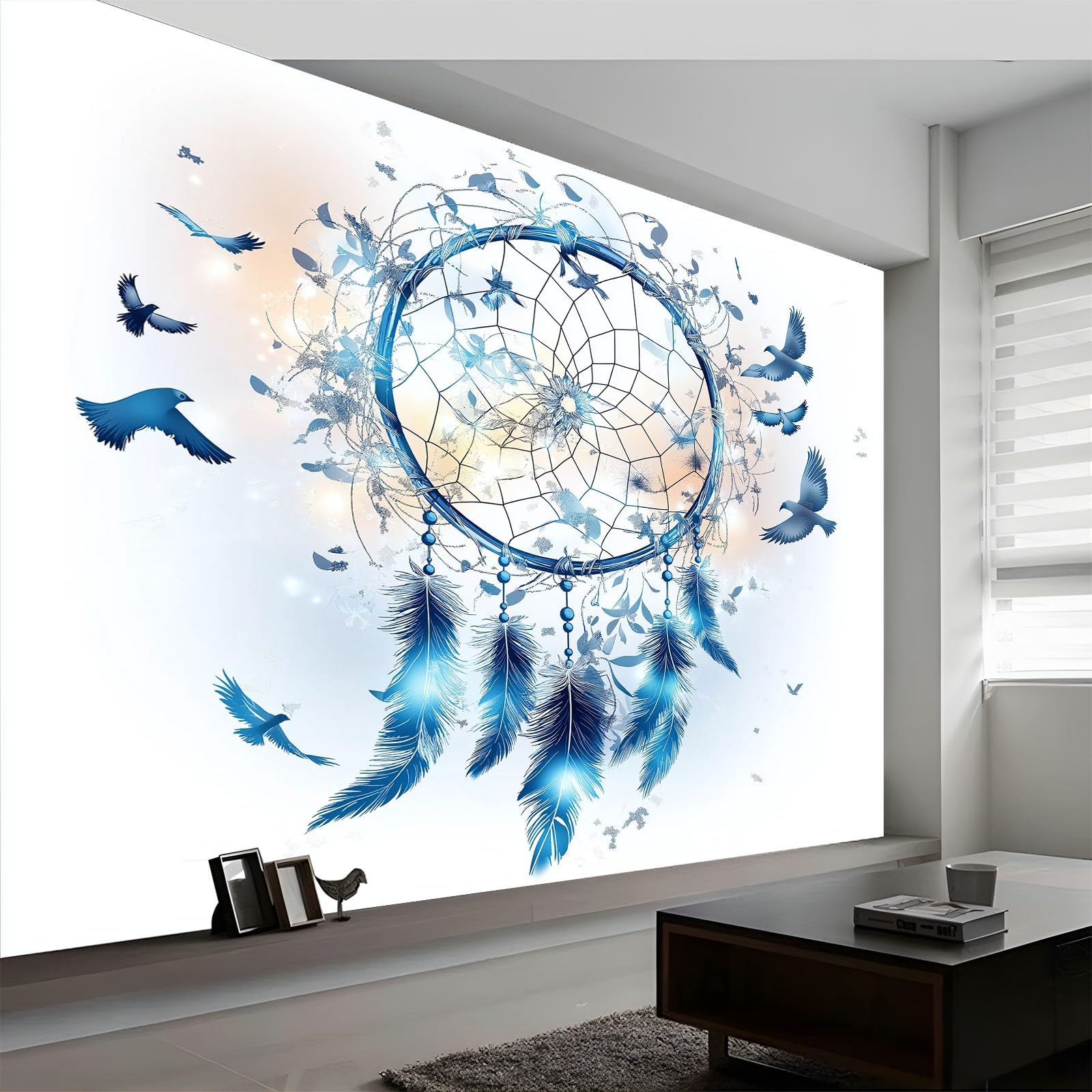 Generico Dream Dream Dream Bird Bird 3D Panoramiczna tapeta 350 x 256 cm, fototapeta z włókniny | Dekoracja Fototapeta Niebieska sypialnia dla dzieci,