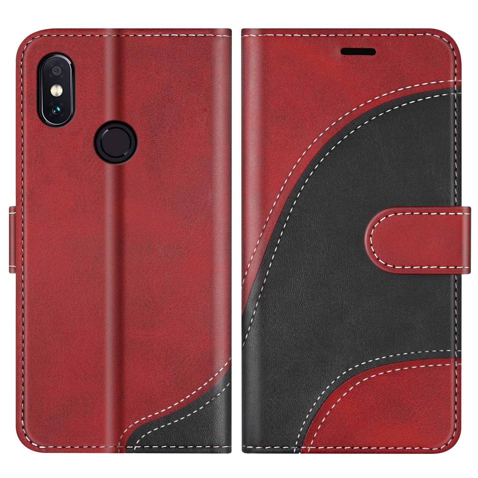 Cover Portafoglio Per Xiaomi Redmi 5 Plus - Custodia A Libro In Pelle PU Con Supporto E 3 Slot (Rosso)