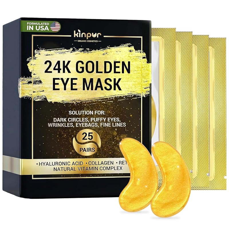 Máscaras para a região dos olhos KINPUR ORGANIC COSMETICS com 24K Gold, vitamina C e niacinamida — 25 pares