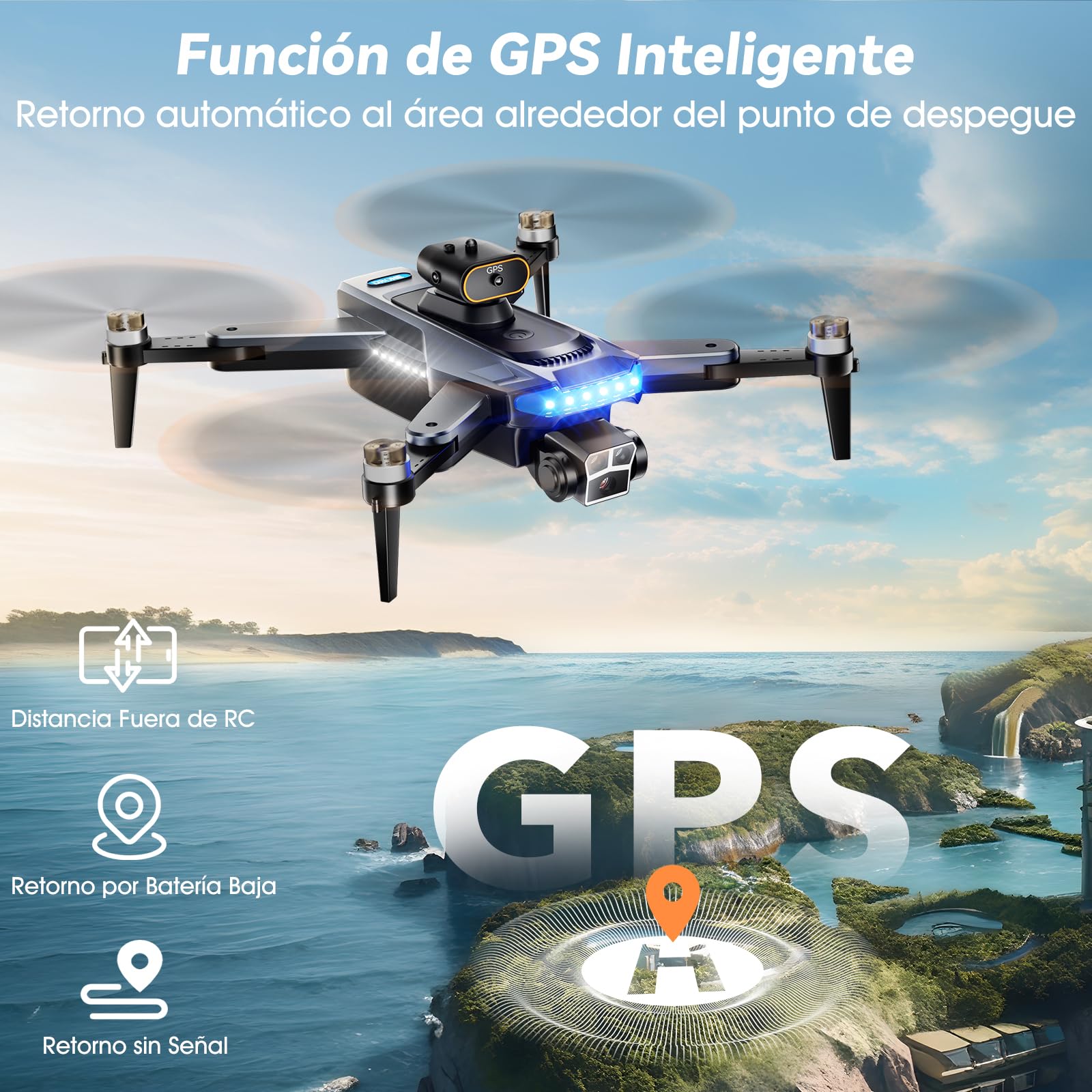 Dron con Cámara 4K GPS para Adultos y Principiantes, 54 Min Vuelo (3 Baterías), Motor Sin Escobillas, Cámara Ajustable 90°, Retorno Automático, Plegable <249g(Negro)(estándar)