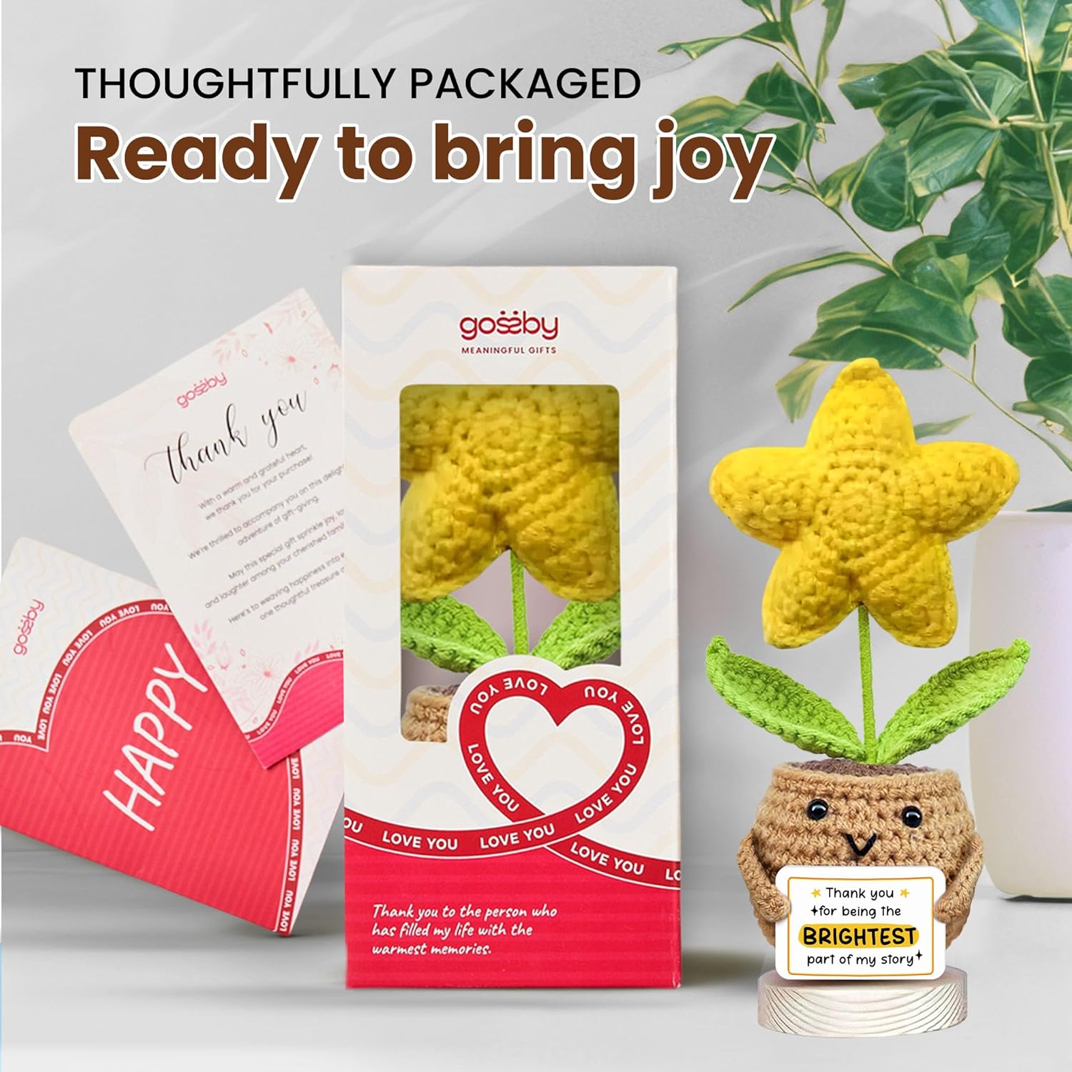 Gossby Handmade Positive Star Crochet with Message - Thank You Gift for Women - Appreciation, Birthday, for Teacher, Coworker, Friend, Mom - Thank You for Being The Brightest Part - Image 4