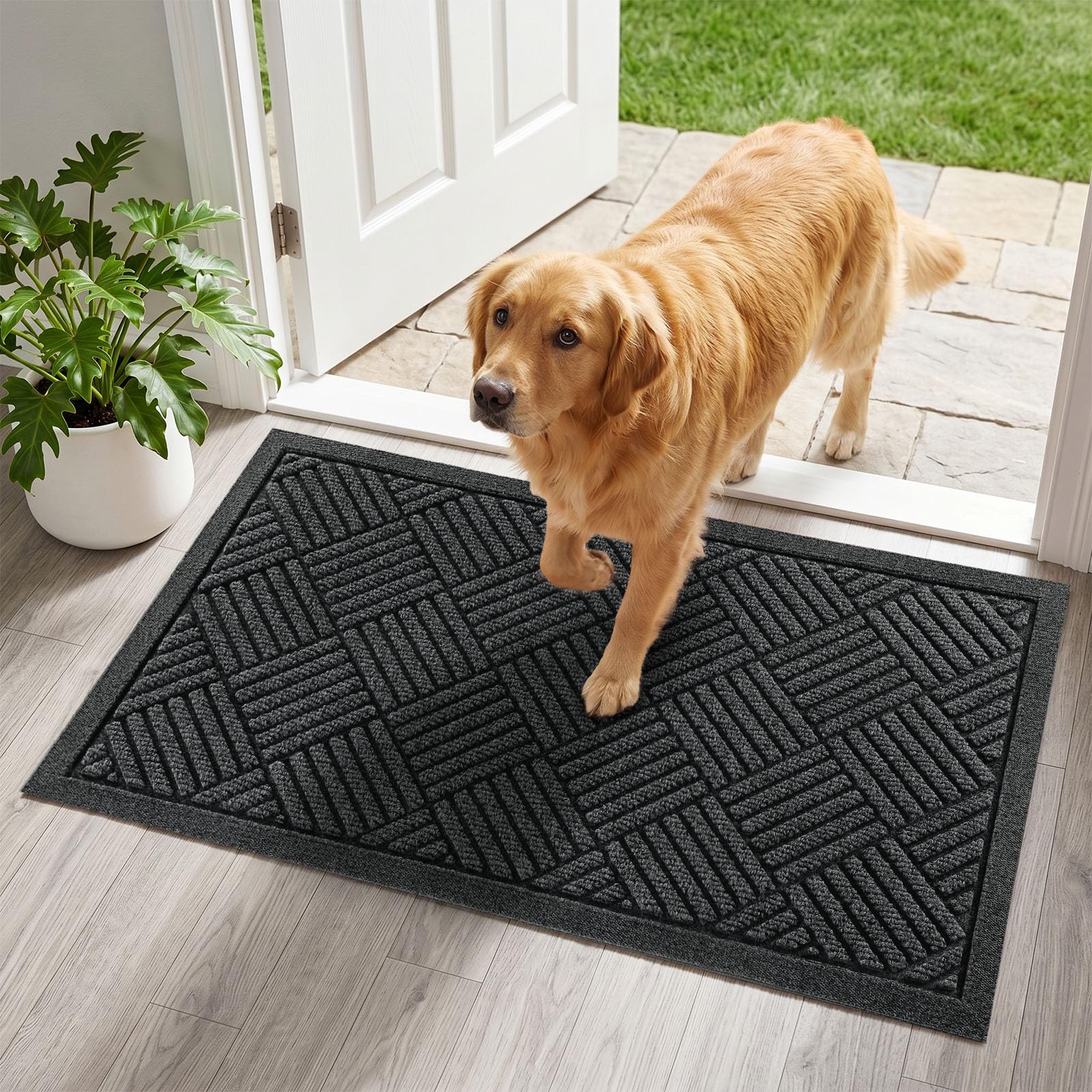 Tuocal Fußmatte 60x90cm, rutschfeste Maschinenwaschbare Schmutzfangmatte, Teppich Wohnzimmer Innen und Außen Türmatte, Wasserdicht Fussmatte für Eingang, Flur, Haustür