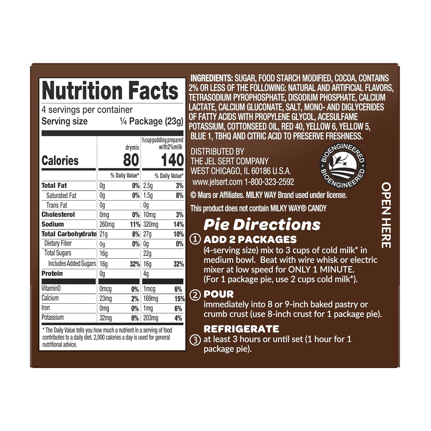 MILKY WAY, Milk Chocolate Pudding & Pie Filling, 3.25 oz, 4 Serving (Pack - 12)