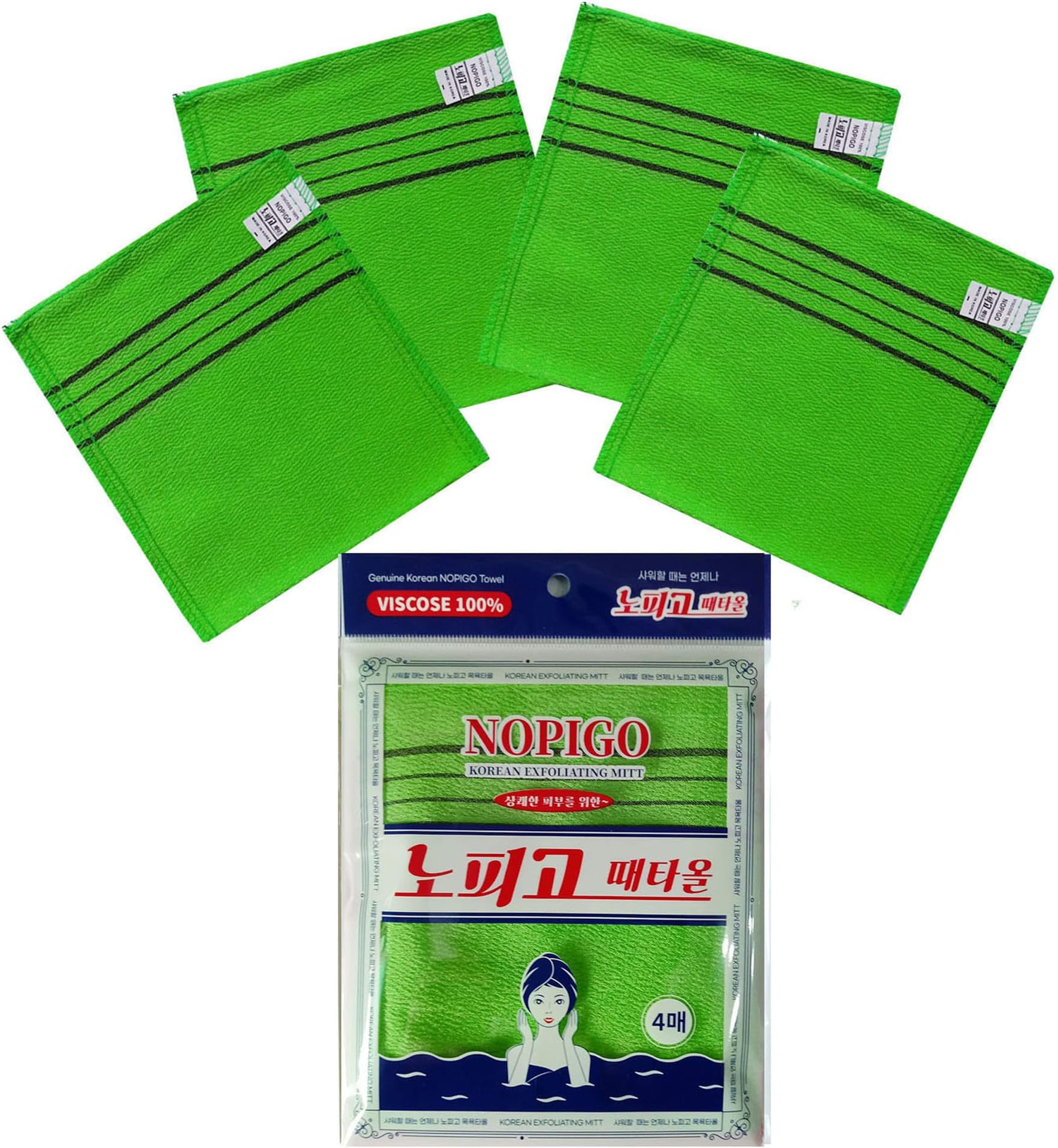 Italy Towel The Original Korean Exfoliating Mitt Body Scrub Green (4 Pack)