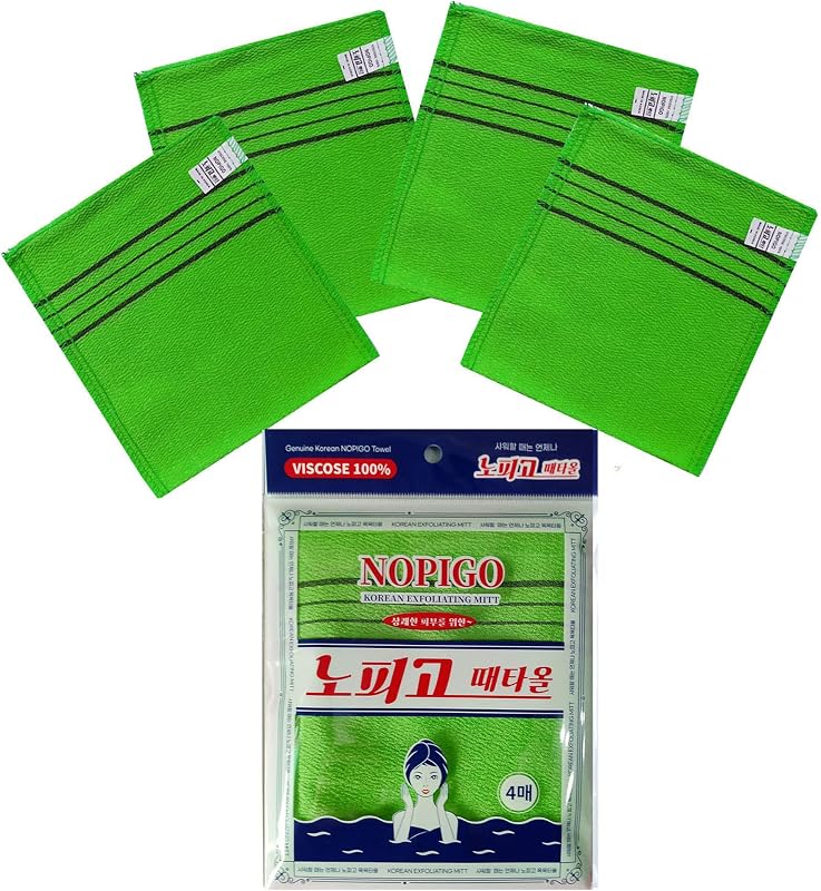 Luva de banho esfoliante coreana NOPIGO verde, 4 unidades