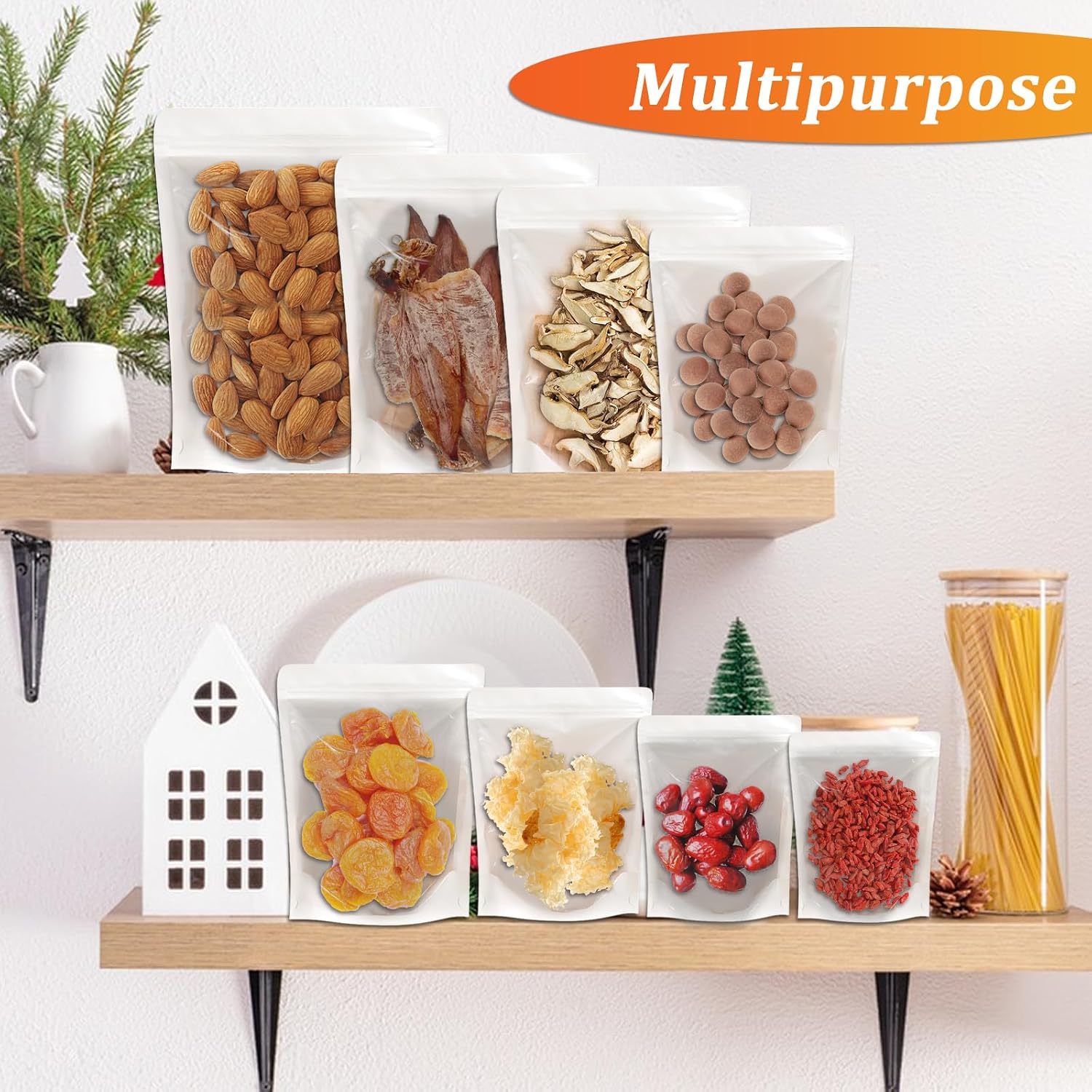 100 PCS Resealable Packaging Bags for Small Business，Kraft Bags With Window Clear Fornt Heat Seal Sealable 7.9"x11.8"Paper Zipper Stand Up Pouches Nut Bag Coffee Cookie Herb Food Bakery Storage