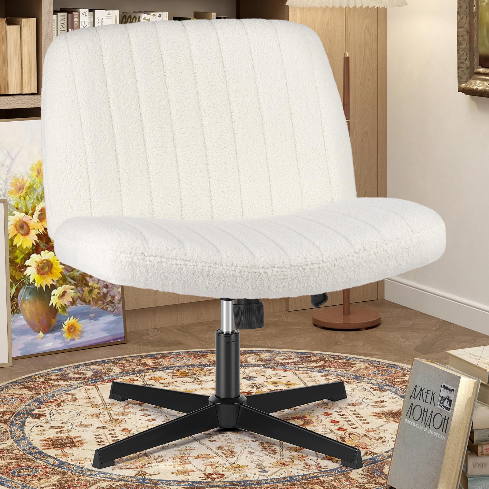 OLIXIS Criss Cross Chairs Legged Armless No Wheels Wide Seat Height Adjustable Swivel Rolling Padded Furry Cute Home Office Desk Seating for Bedroom,
