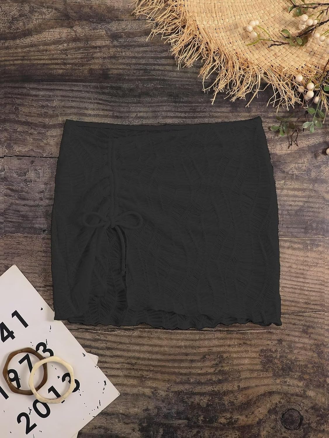Women's Drawstring Front Split Thigh Summer Bikini Cover Up Skirt image 5