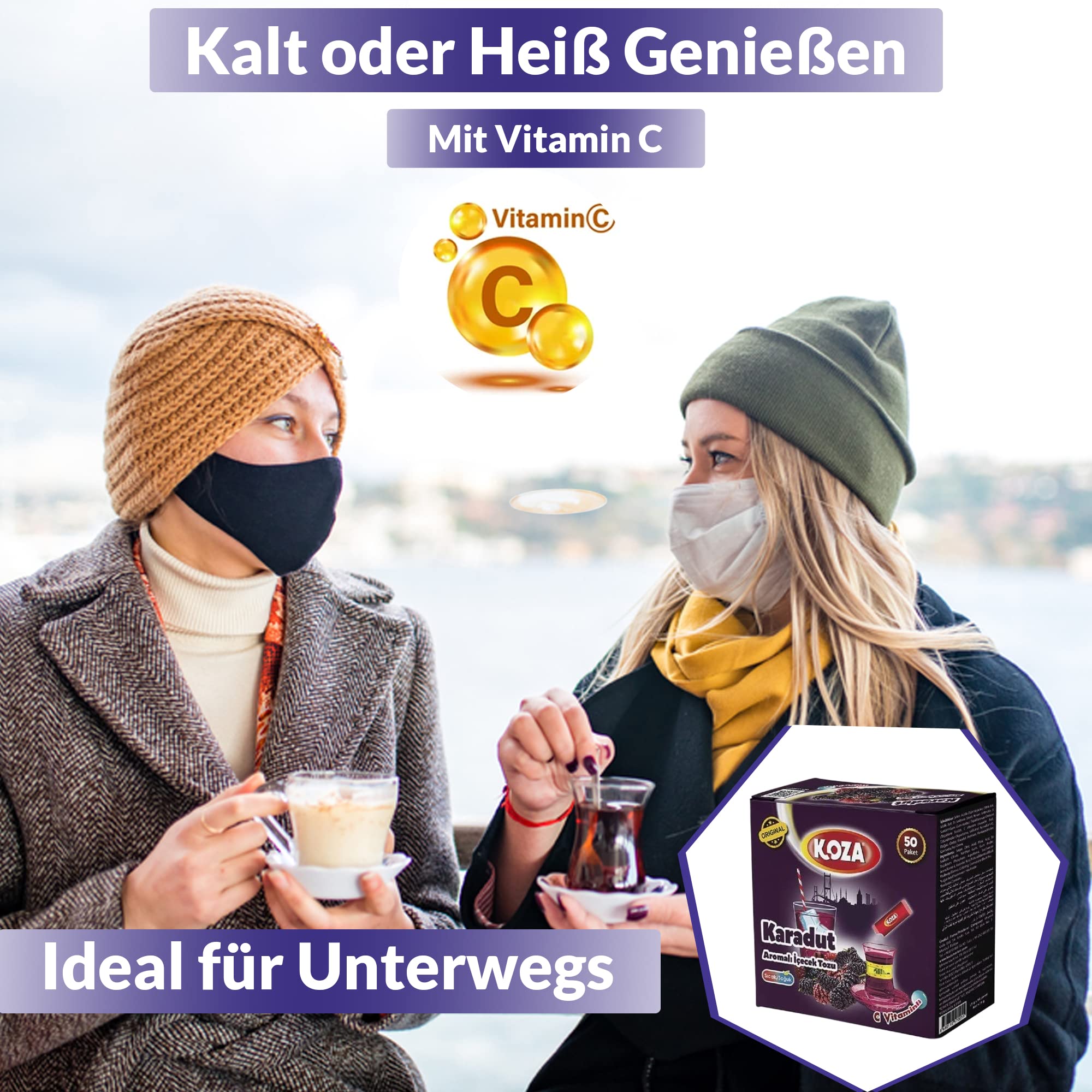 KOZA Morera bebida instantánea en polvo Stick envuelto individualmente paquete de 50 | Polvo para bebida caliente o fría | Té Turco | polvo de té helado | té frío | te de frutas