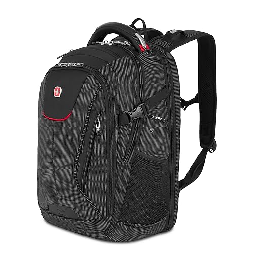 Mochila para portátil SwissGear Travel Tech Elite – Se ajusta a portátiles de hasta 16” – Mochila con tecnología ScanSmart amigable con TSA, puerto USB, compartimento para zapatos y bolsillos organizadores – Punto negro