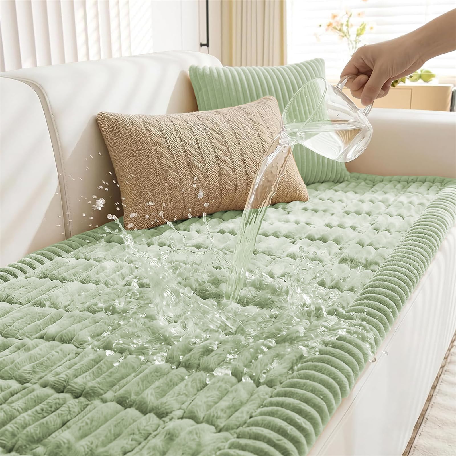 LINGKY Pet Sofa Cover, Waterproof Sofa Cover 2 3 4 Seater, Settee Covers, Couch Protectors for Dogs, L-Shaped Corner Couch Cover, Thick Corduroy Fuzzy Pads for Pets and Kids (Green, 90x210cm) — image 1