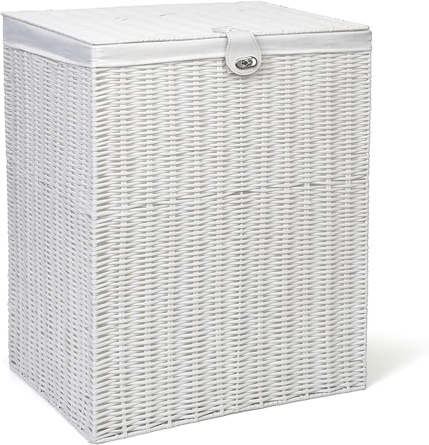 Arpan Resin Large Laundry Clothes Basket with Lid, Lock and Lining Storage Basket with Removable Lining 85 Liters - White