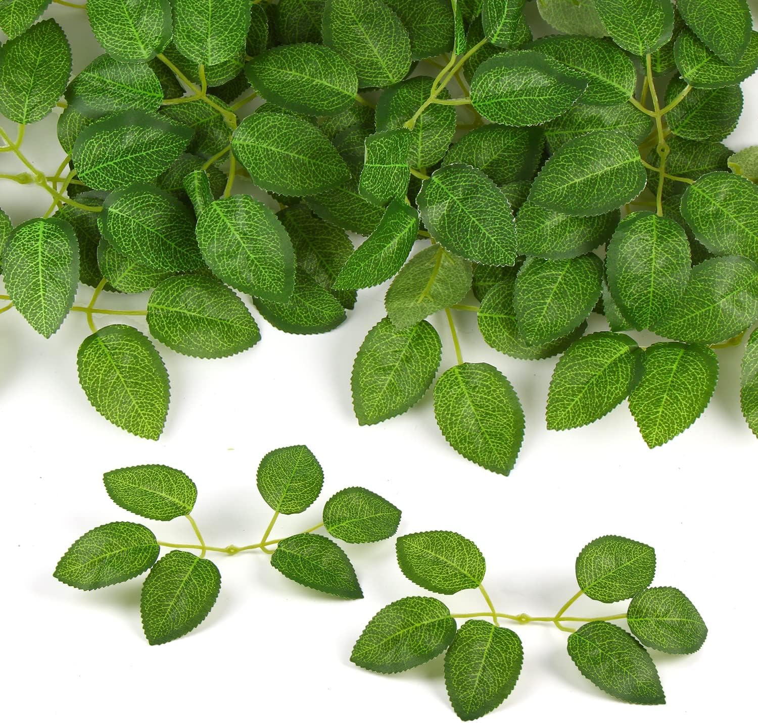 Minwegi Green 30Pcs Fake Leaves With Stems - Artificial Rose Leaves For Party Decorations, Tropical Ery Foliage For Table Centerpiece, Cake Decorating, Photo Backdrop (Green)