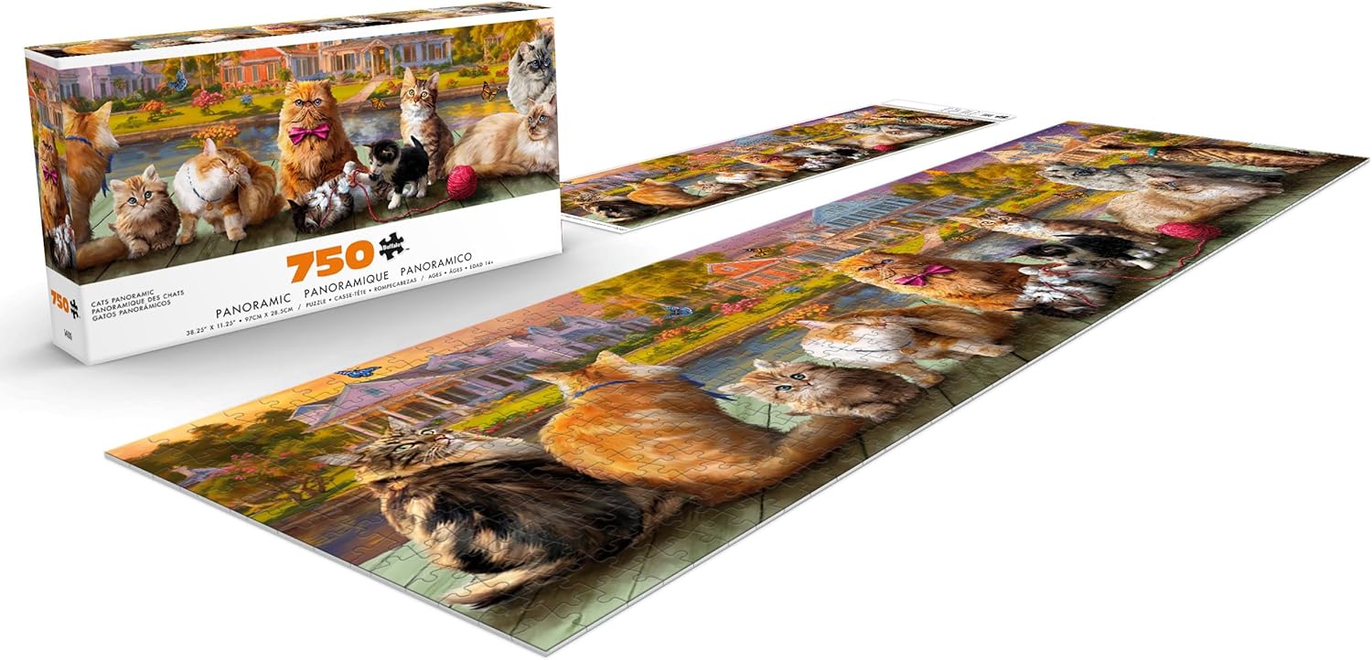 Buffalo Games – Cats - 750 Piece Panoramic Jigsaw Puzzle – Scenic Landscape Artwork for Adults & Families – Precision-Cut Pieces, Beautiful Artwork, and Hours of Relaxing Fun