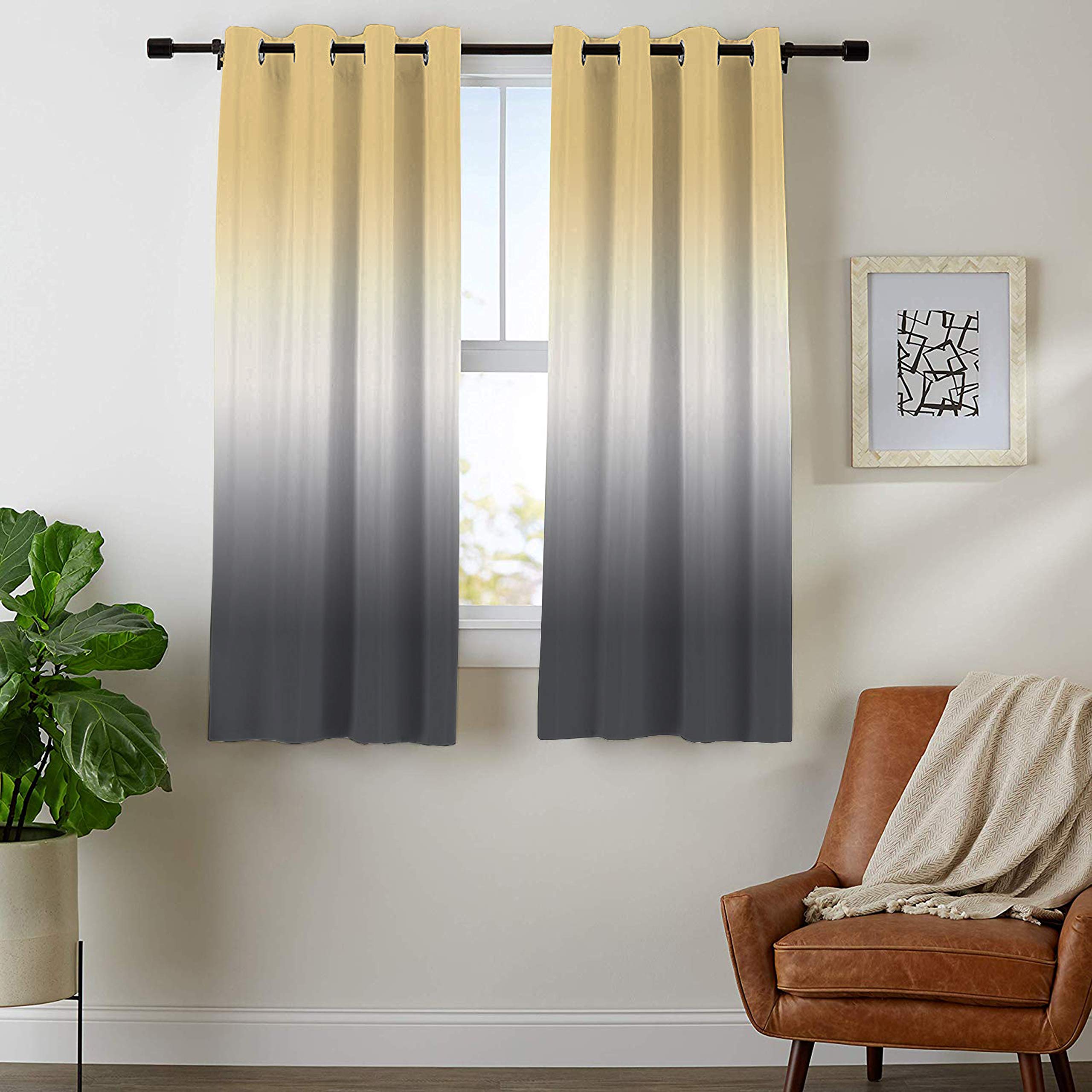 StyleWorth Home Decor Polyester Blend Premium 3D Multi Yellow Grey Design Digital Printed Curtain (4 x 5 feet/48 x 60 Inch)-Set of 2