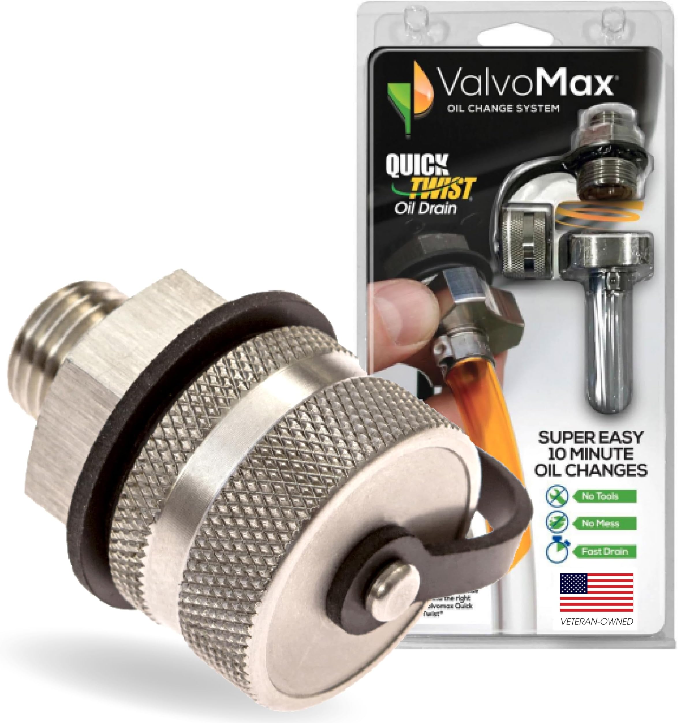 Oil Drain Valve – Quick Twist Oil Drain Plug for Mess-Free DIY Oil Changes – No Tools Required – M12-1.25 Thread Size – Veteran-Owned American Brand