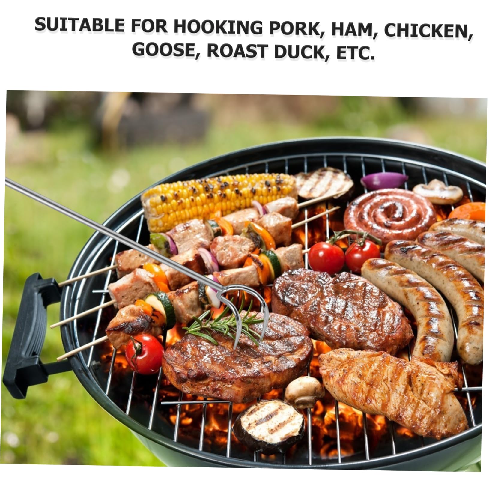 NAMOARLY 1pc BBQ Stainless Steel Meat Hook Grilling Accessories Easy to Clean and Carry Perfect for Pork Ham Chicken