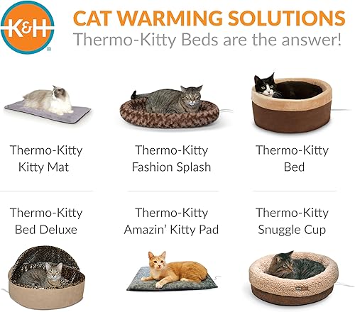 Miniatura 10 de K&H PET PRODUCTS Cama térmica térmica para gatos con taza térmica, cama térmica para gatos y perros pequeños, cama grande de calentamiento térmico