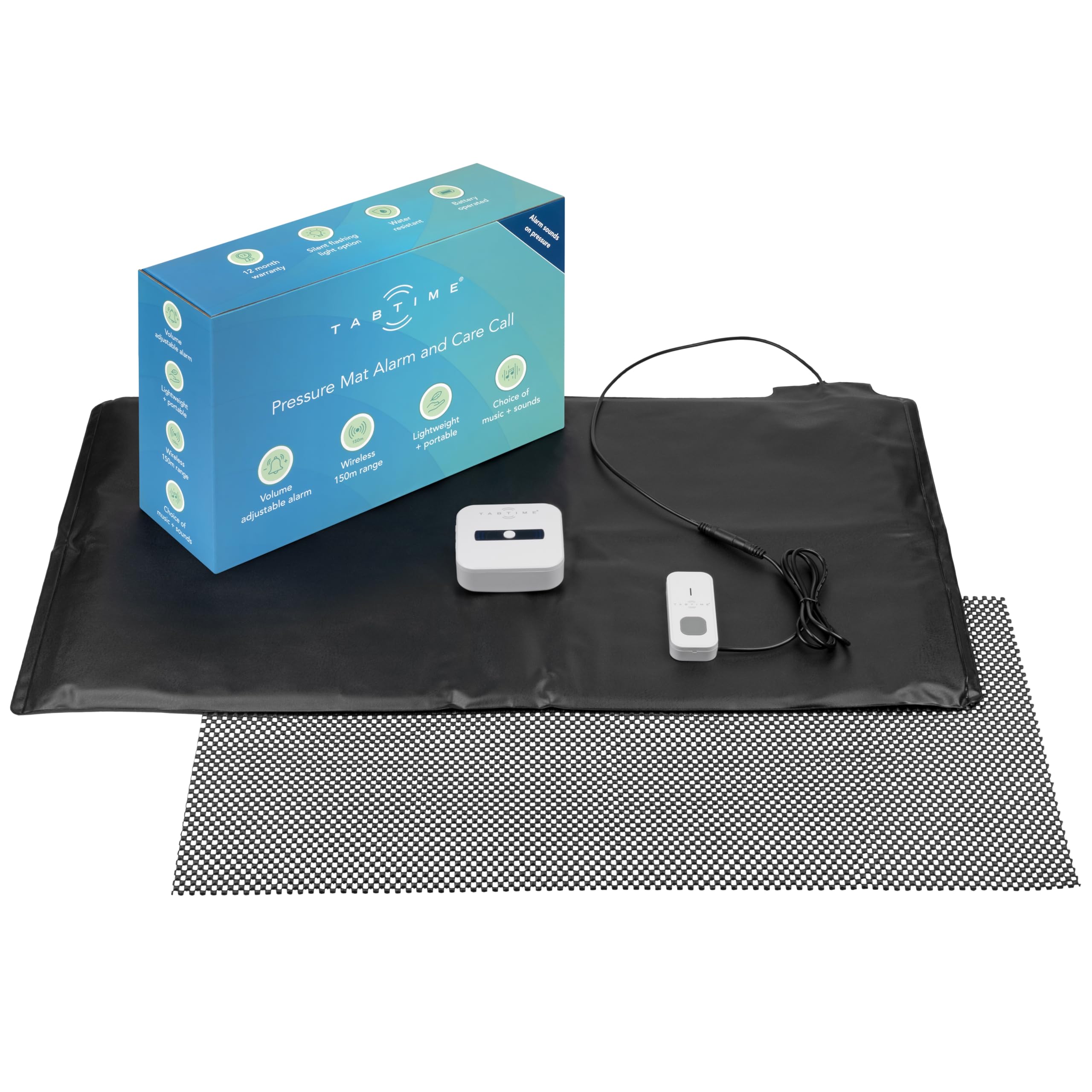 TabTime Alfombrilla de presión de alarma y llamada de cuidado, alfombrilla con sensor de suelo, sensor de presión, alarma de cama para ancianos, sistema Simply Safe