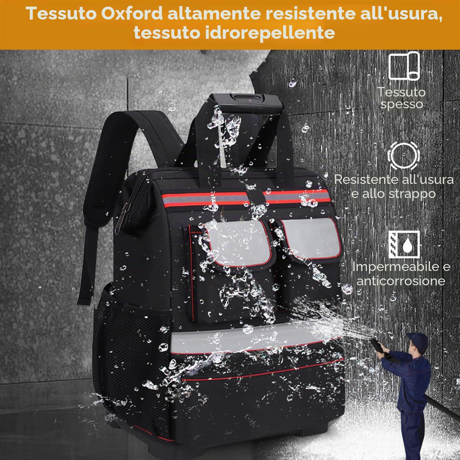 Zaino Porta Attrezzi, Organizzatore per Zaino per la Riparazione di Attrezzi Multiuso In Tessuto Oxford 16,5 X 12,6 X 5,9 Pollici (Nero)
