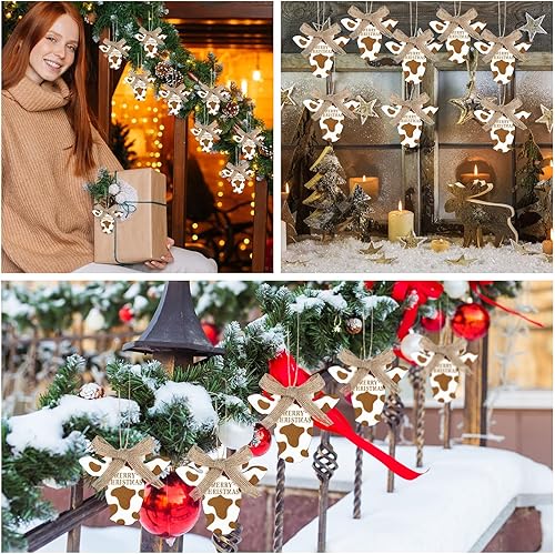 Miniatura 6 de 24 adornos de Navidad de vaca, decoración colgante de árbol de Navidad, cabeza de vaca, letrero de madera para puerta delantera, vaca rústica,