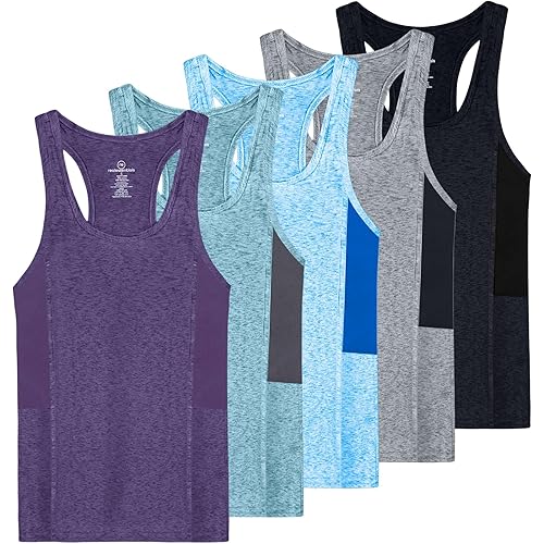 Real Essentials 5-Pack Women's Racerback Tank Top Dry-Fit Athletic Performance Yoga Activewear (Available in Plus Size)