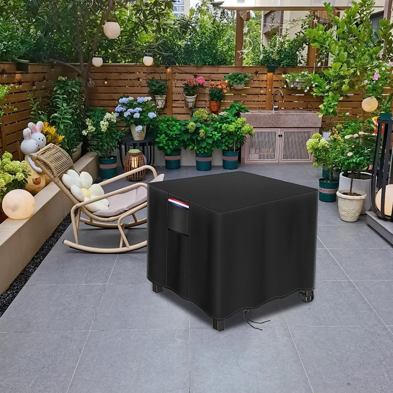 Feuerstelle Abdeckung, 71x71x63cm Outdoor Schutzhülle Für Feuerstelle Quadratische Feuerschalenabdeckung Für GasFeuertisch 420D Abdeckung Für Gartenmöbel Wasserdicht Winterfest