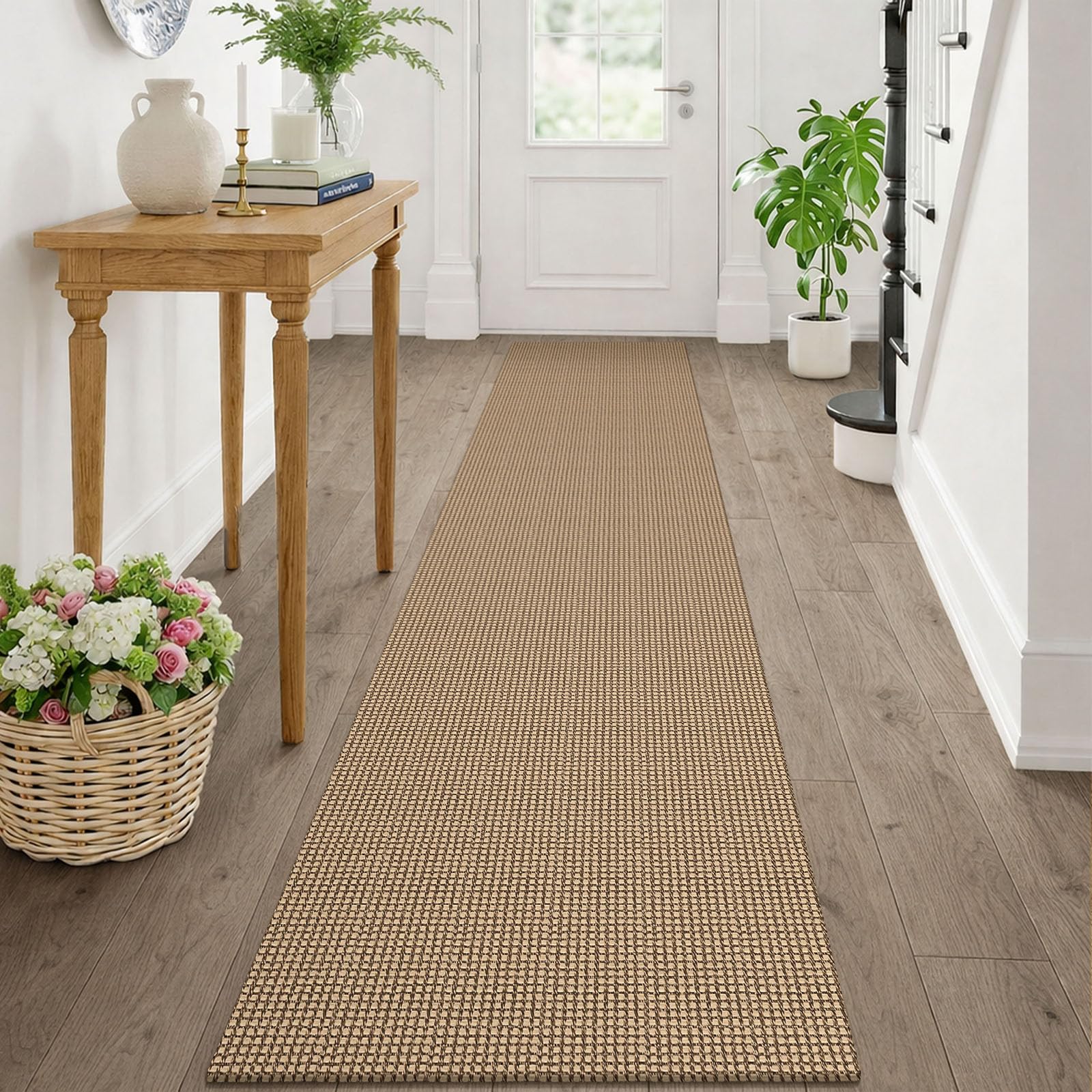KOZYFLY Runners Rugs for Hallway 2x10, Washable Runner Rug, Woven Non Slip Kitchen Runner, Braided Entryway Rug, Floor Carpet for Entry, Aisle, Hall, Orange Beige/Tan/Brown