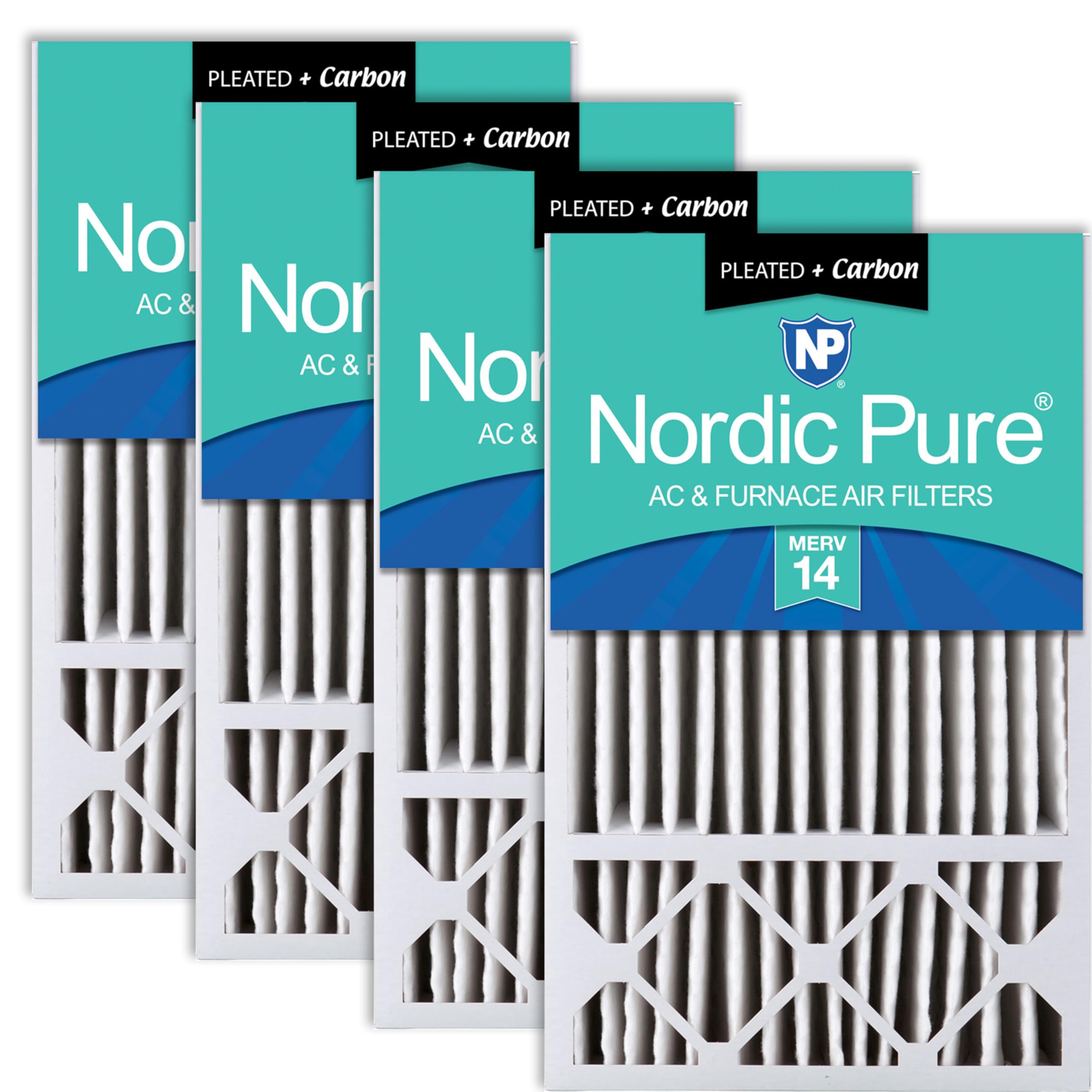 Nordic Pure 16x25x5 Pleated MERV 14 Plus Carbon Air Filters 4 Pack
