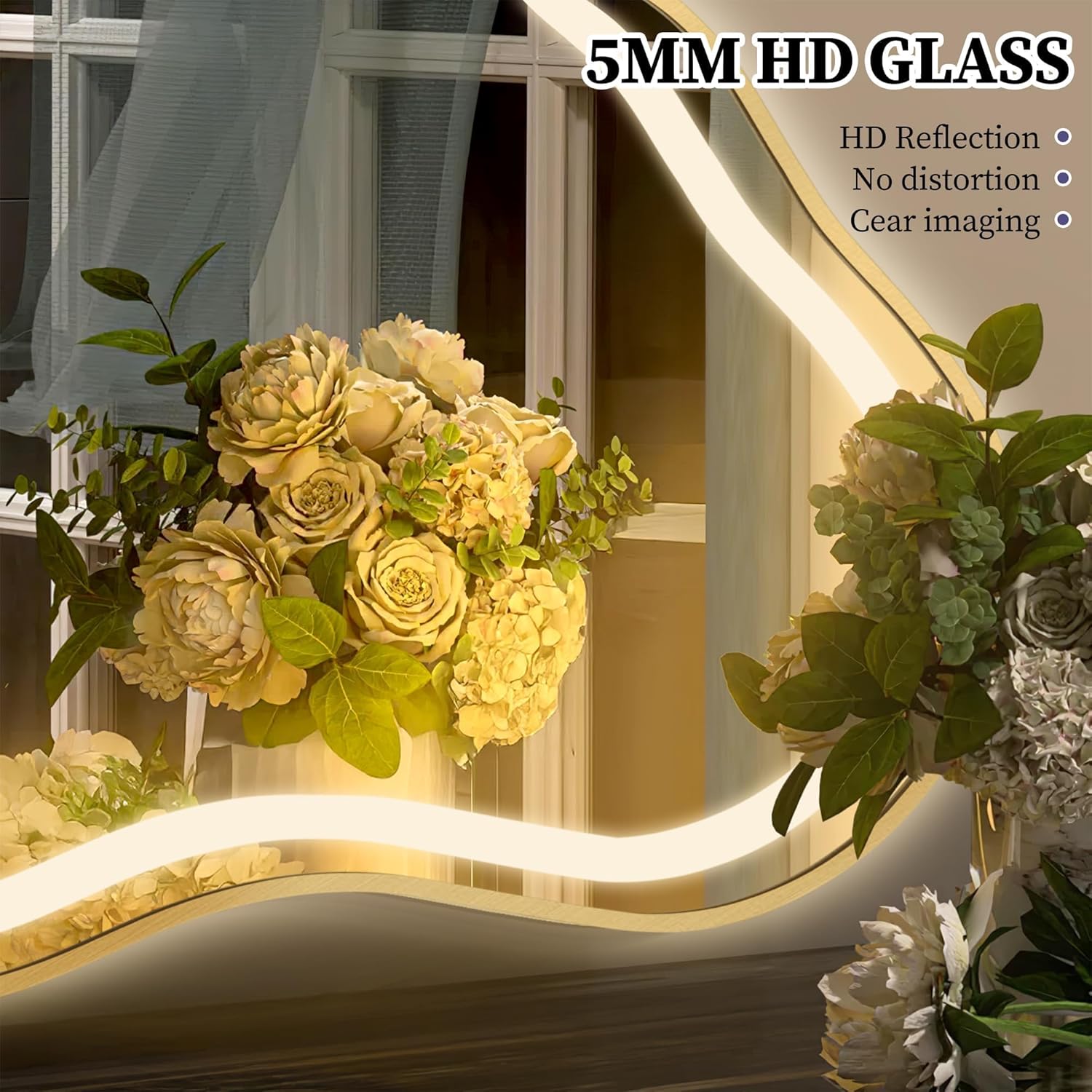 Irregular LED Bathroom Mirror with Lights, Cloud Smart Backlit Mirror, Dimmable Lighted Bathroom Gold Mirror with Anti-Fog, Asymmetrical Vanity Mirror Hangable 2 Ways (Gold, 24 x 36, 1 Pack)