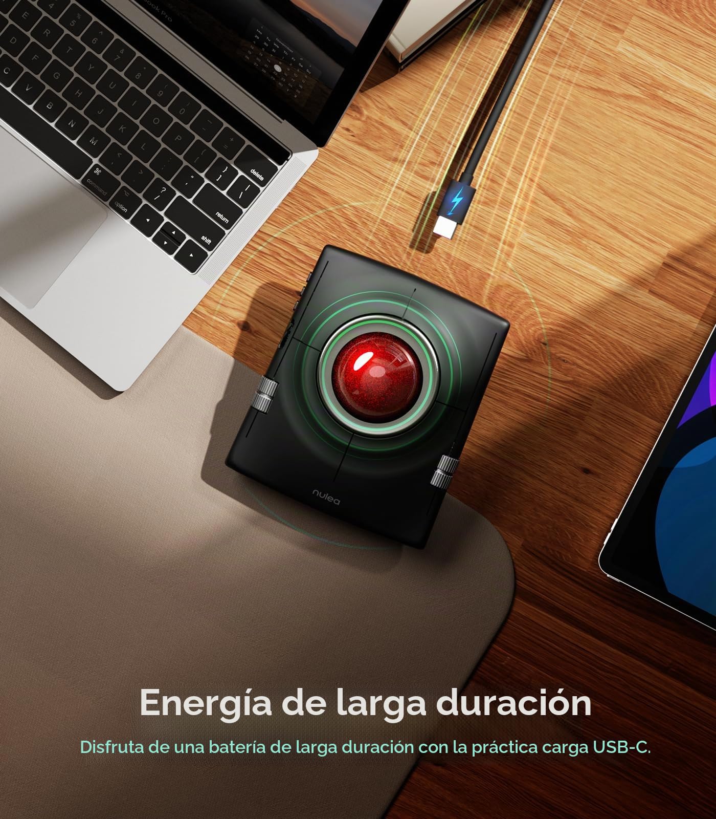 Nulea M512 Ratón Trackball Inalámbrico, Trackball Ergonómico de 55mm, dpi Ajustable para un Control Preciso, Compatible con Mano Derecha o Izquierda, Recargable, Bluetooth Multi-Dispositivo y 2.4GHz