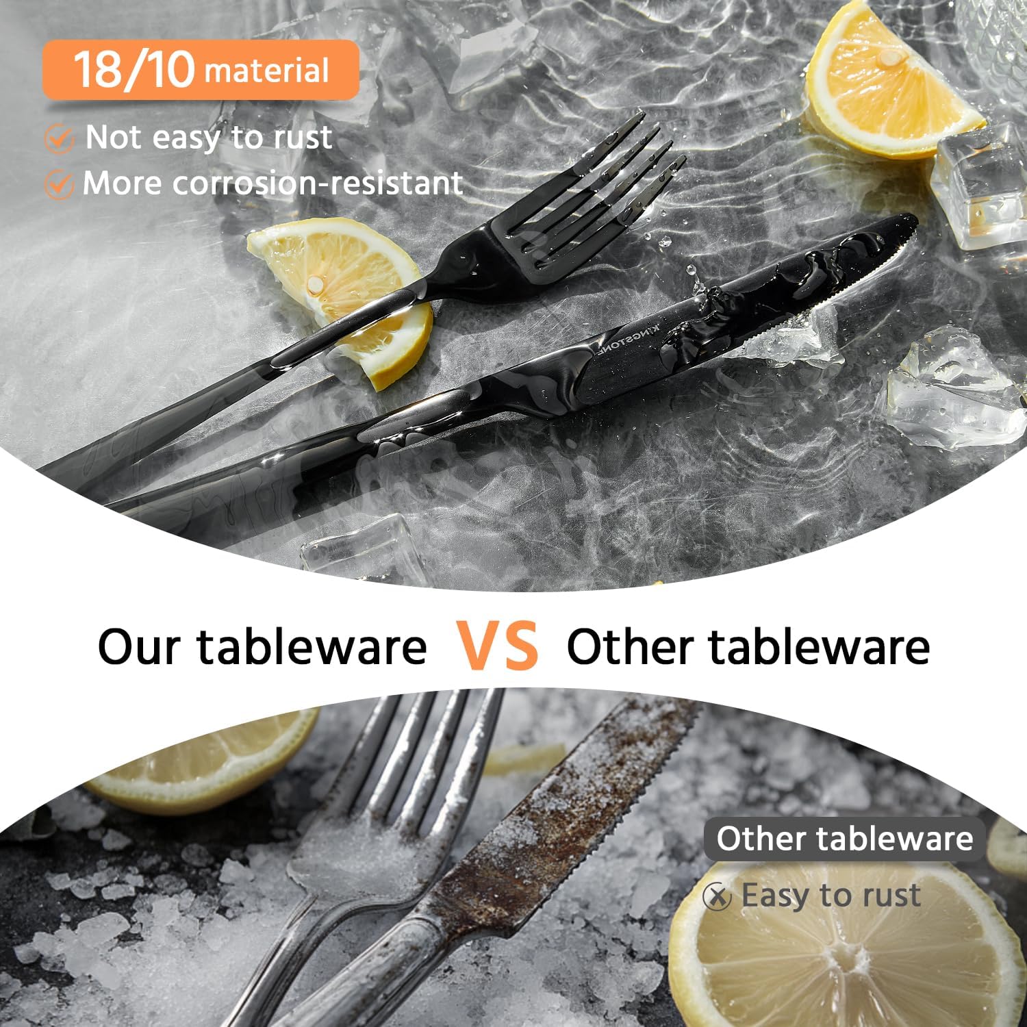 KINGSTONE Silverware Set for 8, 40-Piece Forged 18/10 Stainless Steel Flatware Set, Mirror Finish Cutlery Set Dishwasher Safe for Home, Restaurant, Wedding, Party,Black - Image 5