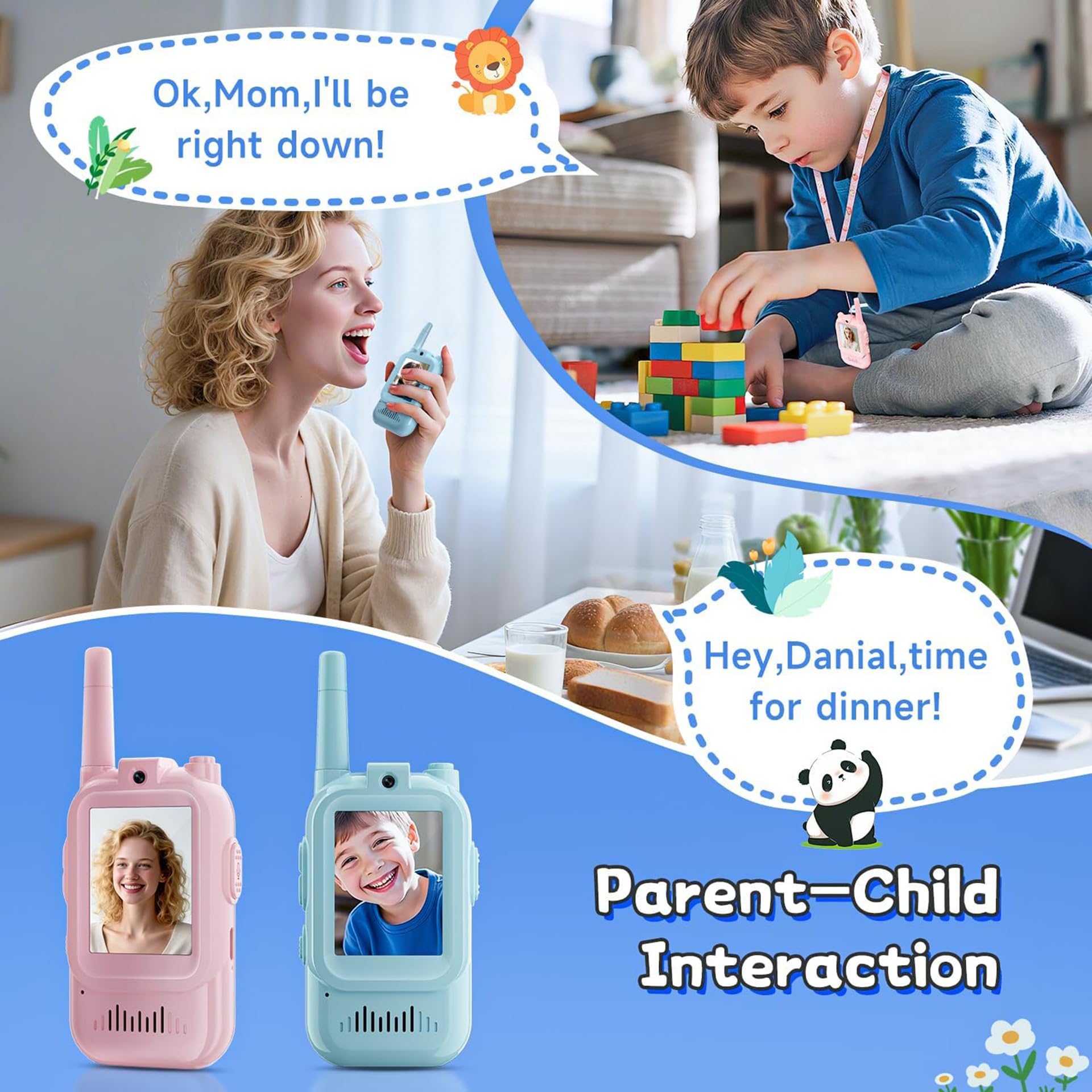 YIHANGG Talkies-Walkies Vidéo pour Enfants,Portables Lot de 2,Rechargeables,Intercom Vidéo Talkies-Walkies pour Enfants,pour Les Jeux en Famille,en Camping,en Randonnée,pour Garçons et Filles