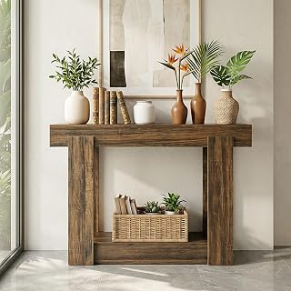 Tribesigns 105cm Console Table, Narrow 3 Step Hallway Table Coffee Table, Country Style Side Table Behind Sofa for Living Room, Hallway, Entrance, Small Room, Brown