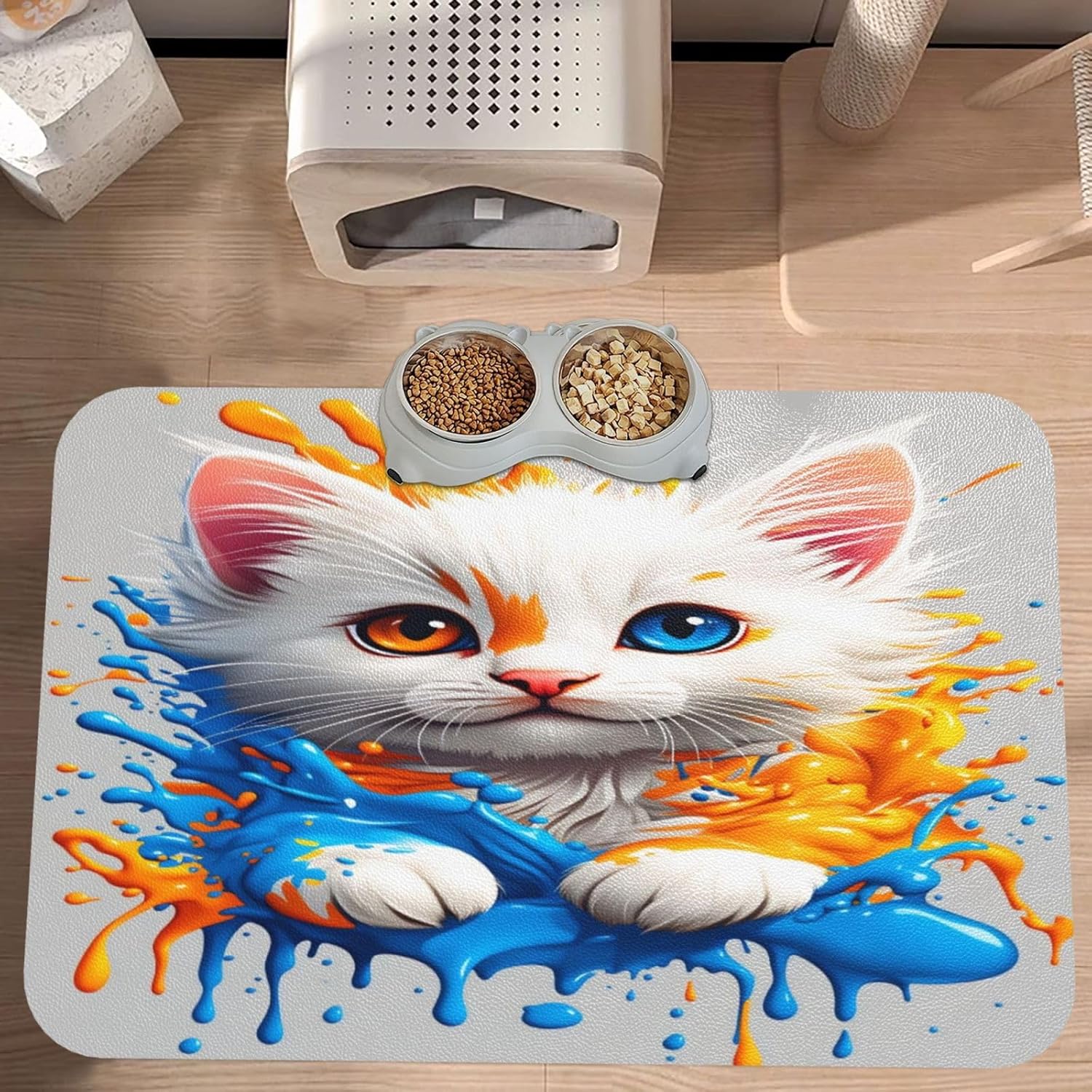 Colorful Cat Splash Art(1) Pet Food Mat Dog Non-Slip Feeding Mat Cat Bowl Mats Pets Placemat for Food and Water 40x60cm
