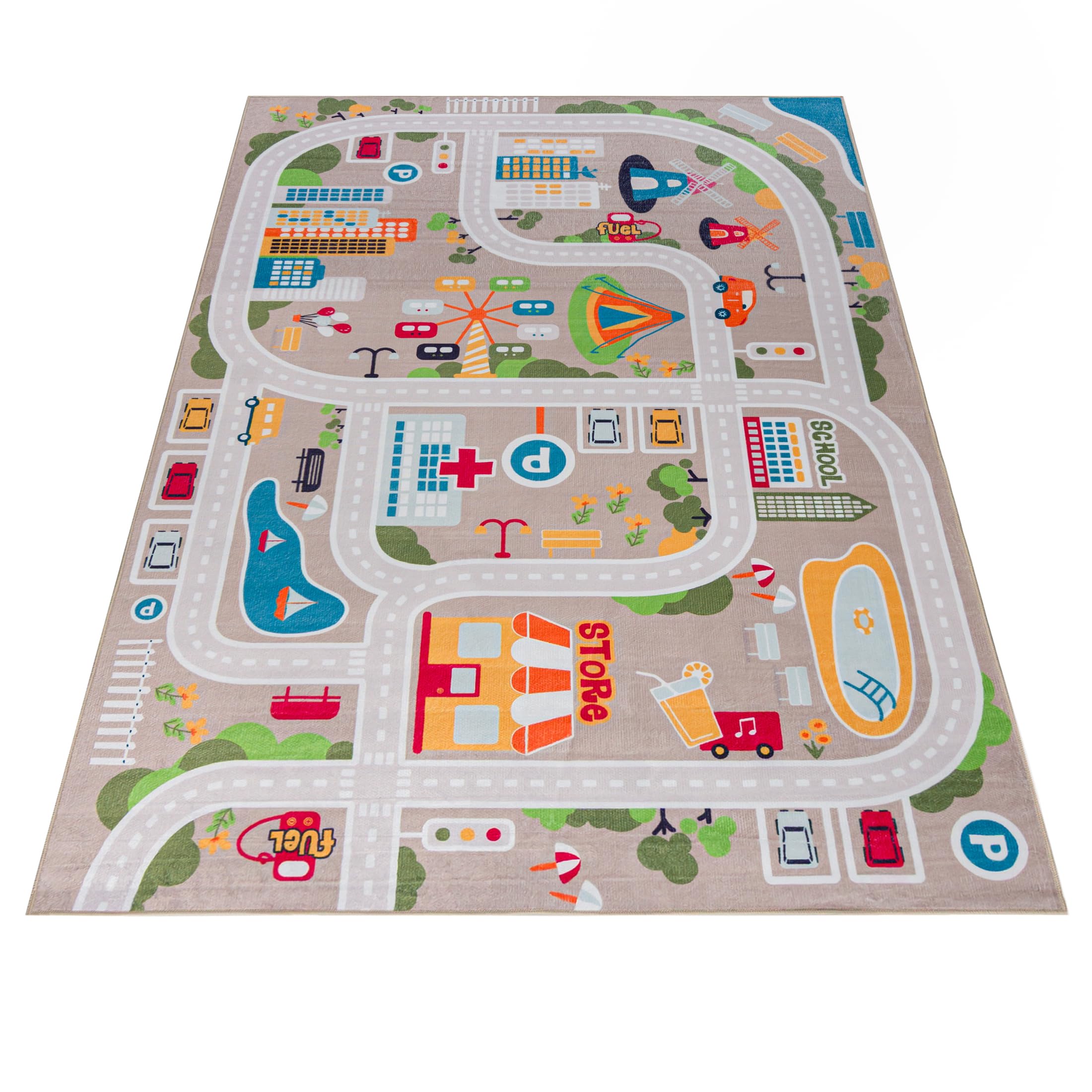 Mazovia Spielteppich Kinderzimmer 140x200cm Straßen Pflegeleicht rutschfest