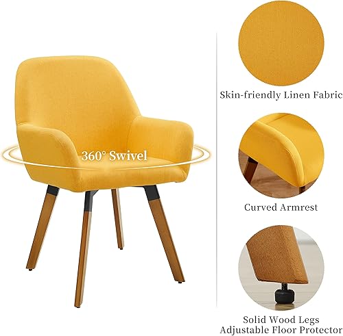 Miniatura 3 de Art Leon Juego de 2 sillas de comedor giratorias sillas modernas de mediados de siglo sillas tapizadas de tela de lino para cocina comedor silla