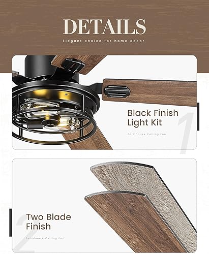 Miniatura 2 de TENGXIN TXCF-BK001 - Ventilador de techo industrial de 52 pulgadas con luz y control remoto, ventilador de techo negro mate con 5 cuchillas