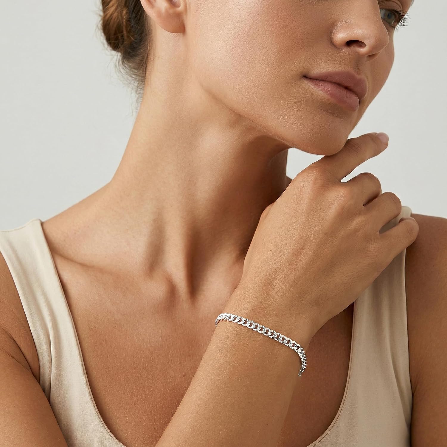 925 Sterling Silver Chain Bracelet for Women - Diamond-Cut Cuban Link Chain 6.5/7/7.5/8 Inches
