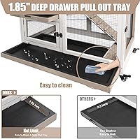 Vista 3 de PetsCosset Conejera de madera para interiores de 40 pulgadas de largo, grande, de 2 pisos, con carrera, 4 ruedas de metal y 2 bandejas más